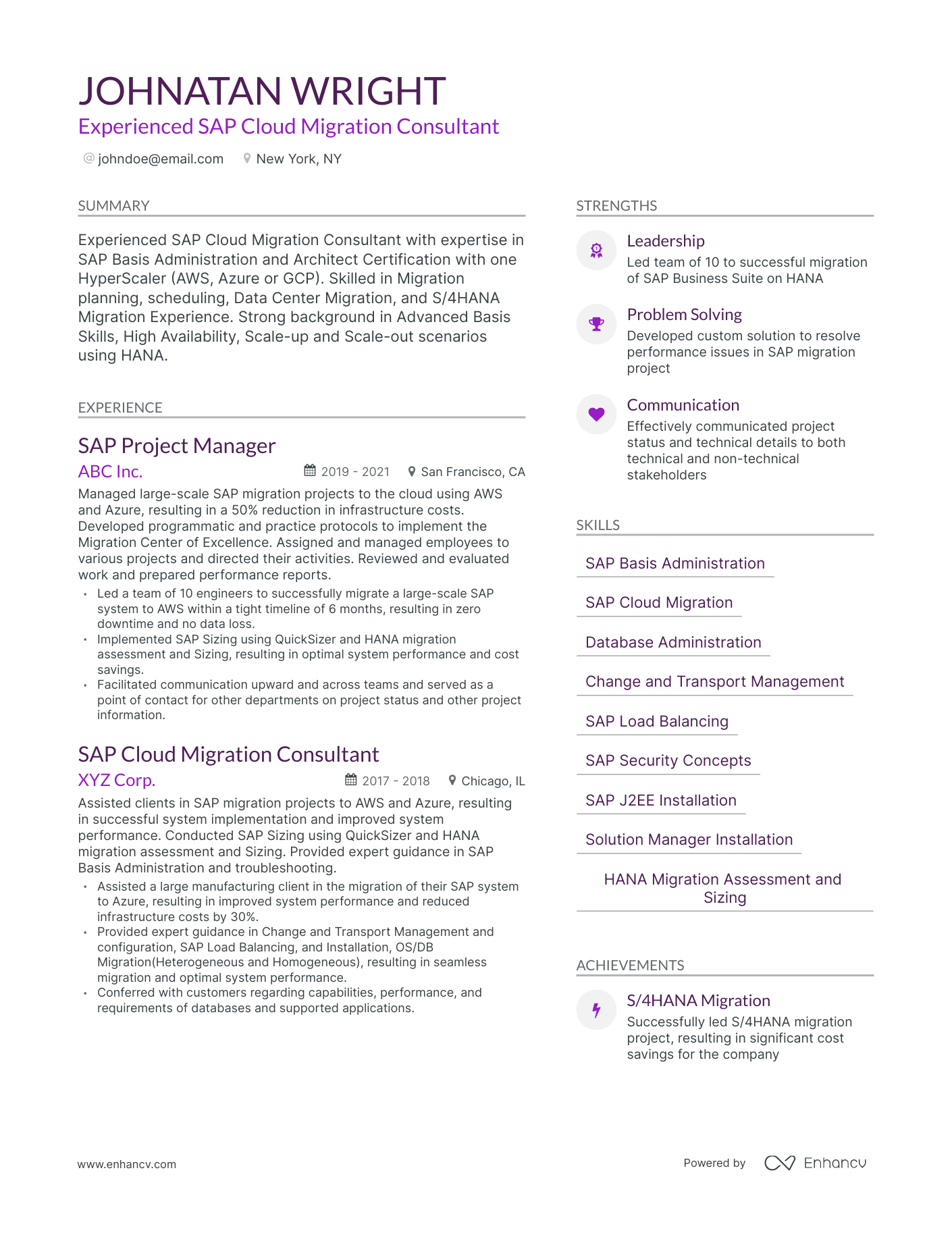 Modern SAP Project Manager Resume Template
