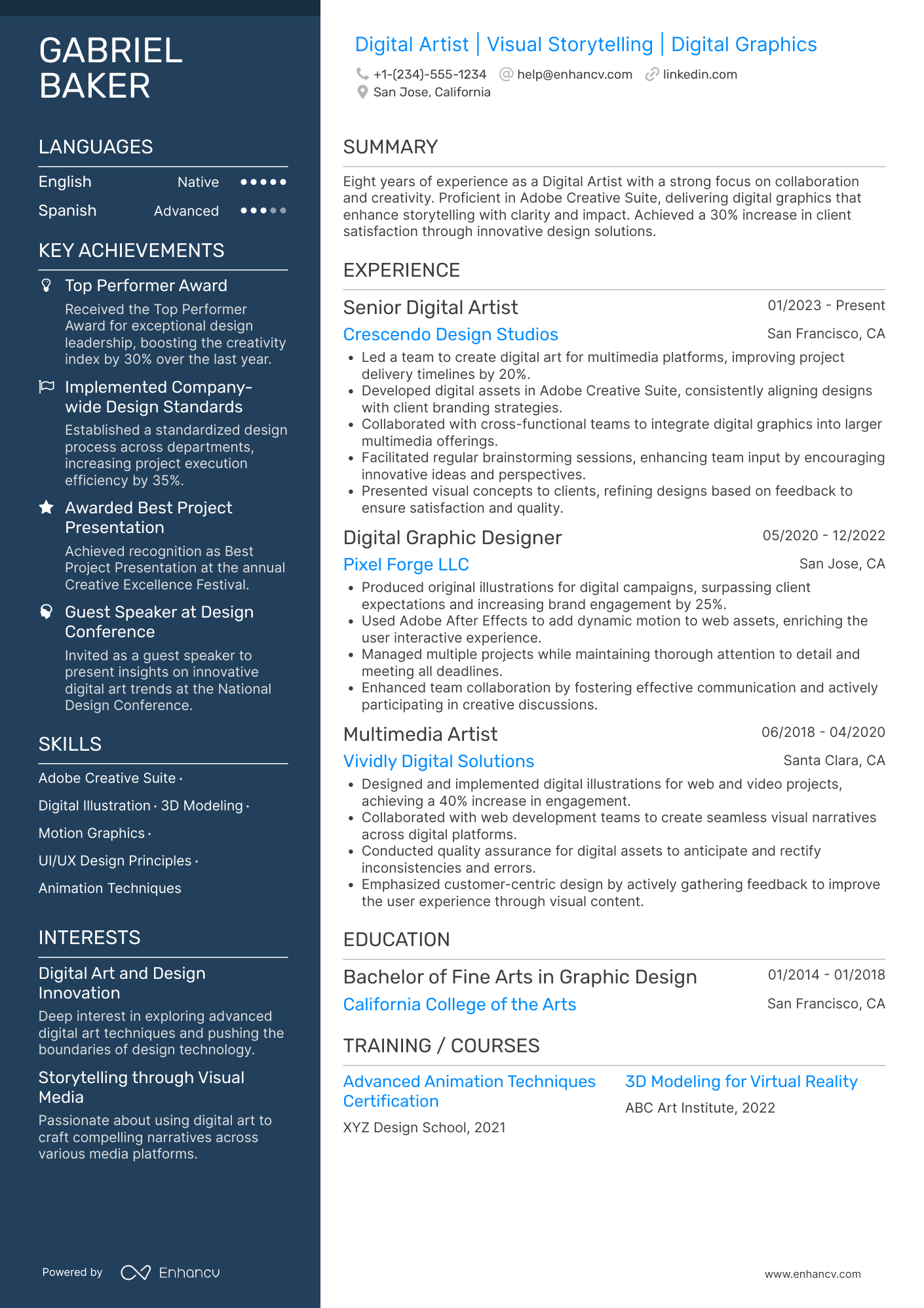 A resume example of a Digital Artist