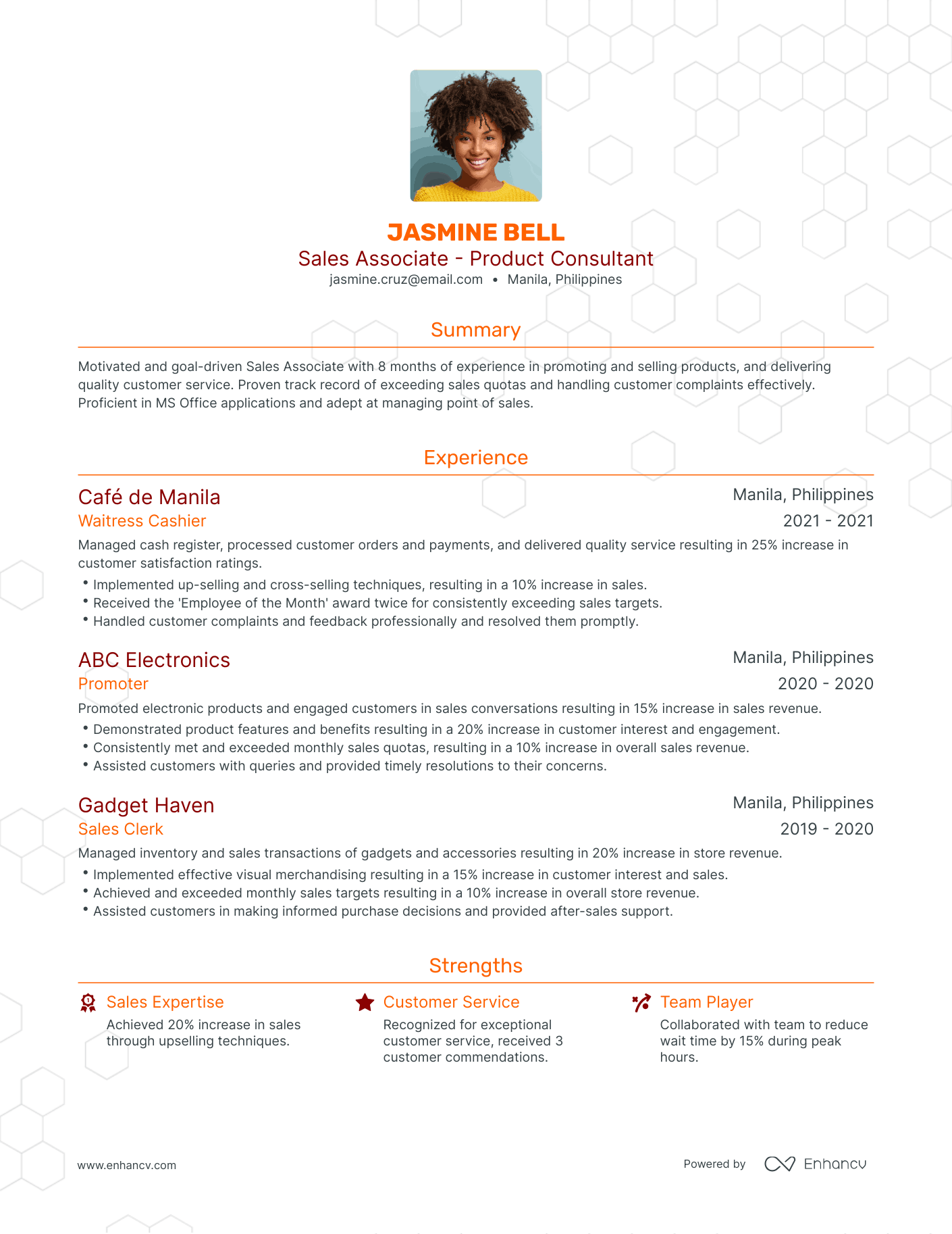 Traditional Waitress Cashier Resume Template