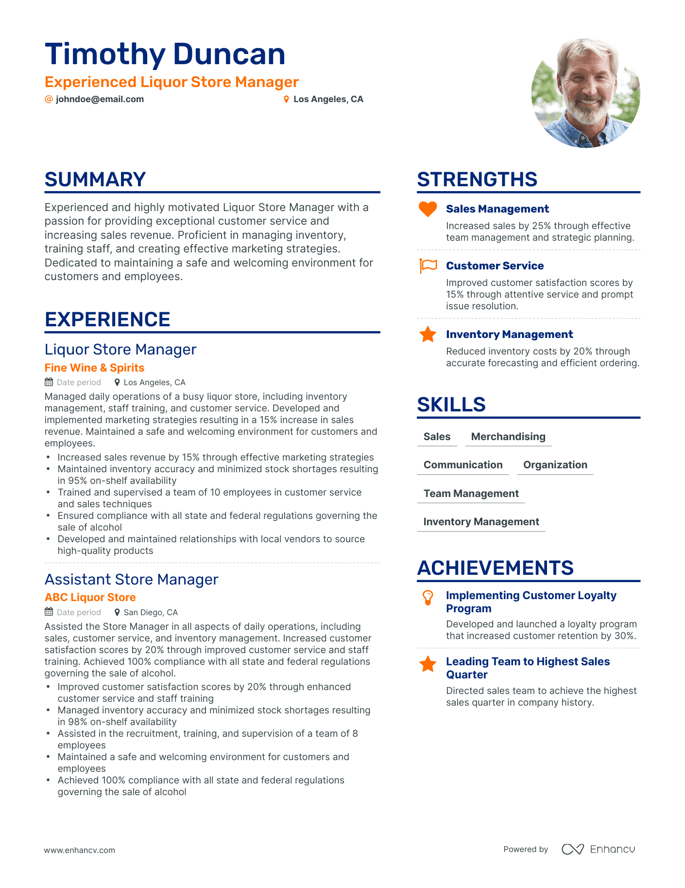 Simple Liquor Store Manager Resume Template