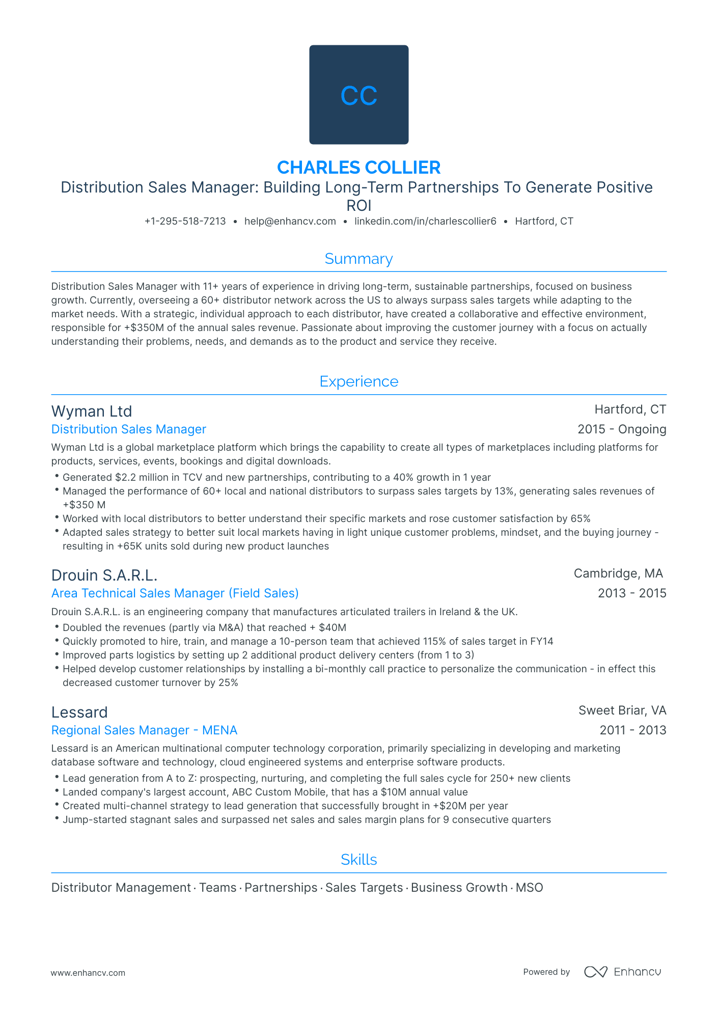 Traditional Distribution Sales Manager Resume Template