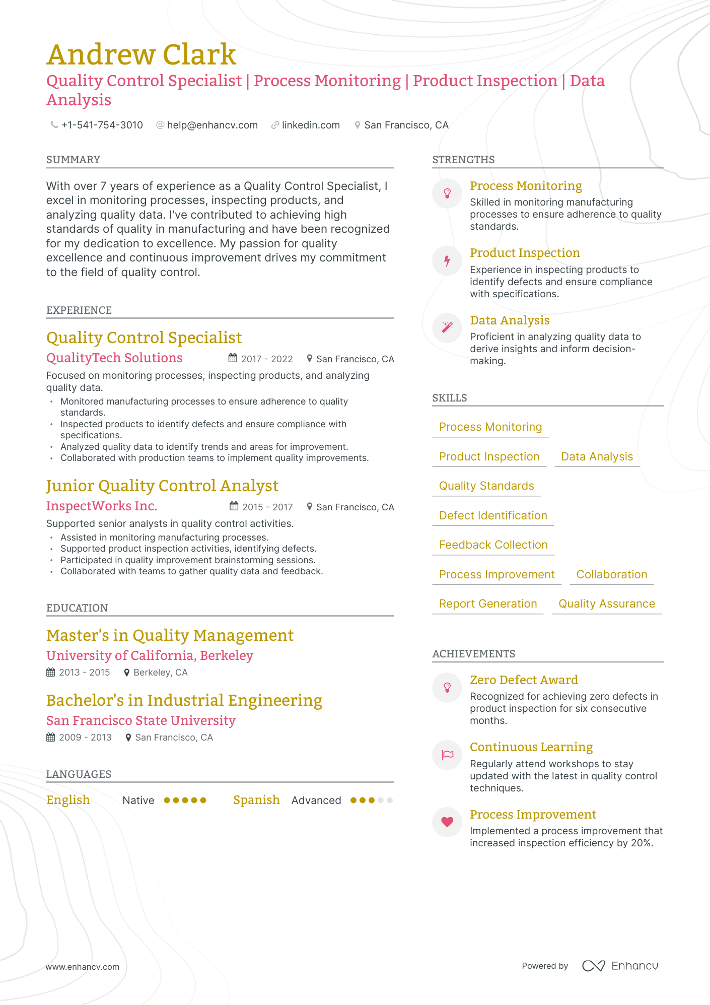 Modern Quality Control Resume Template