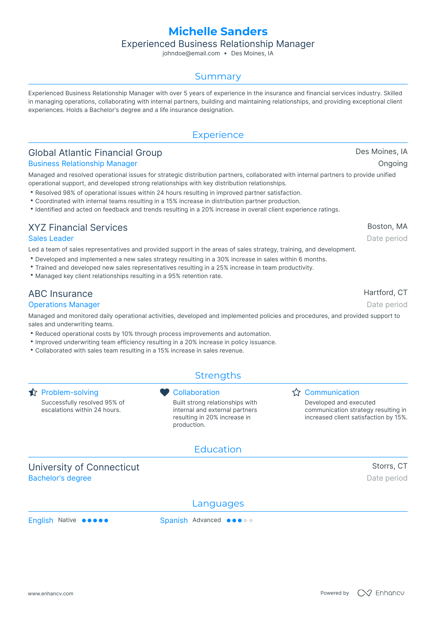 Traditional Business Relationship Manager Resume Template