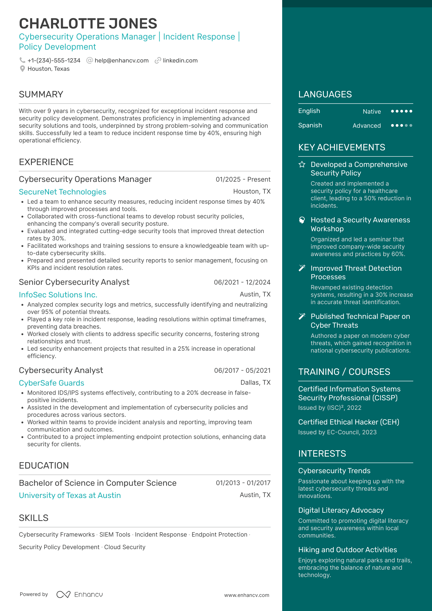 A resume example of a Deputy Manager
