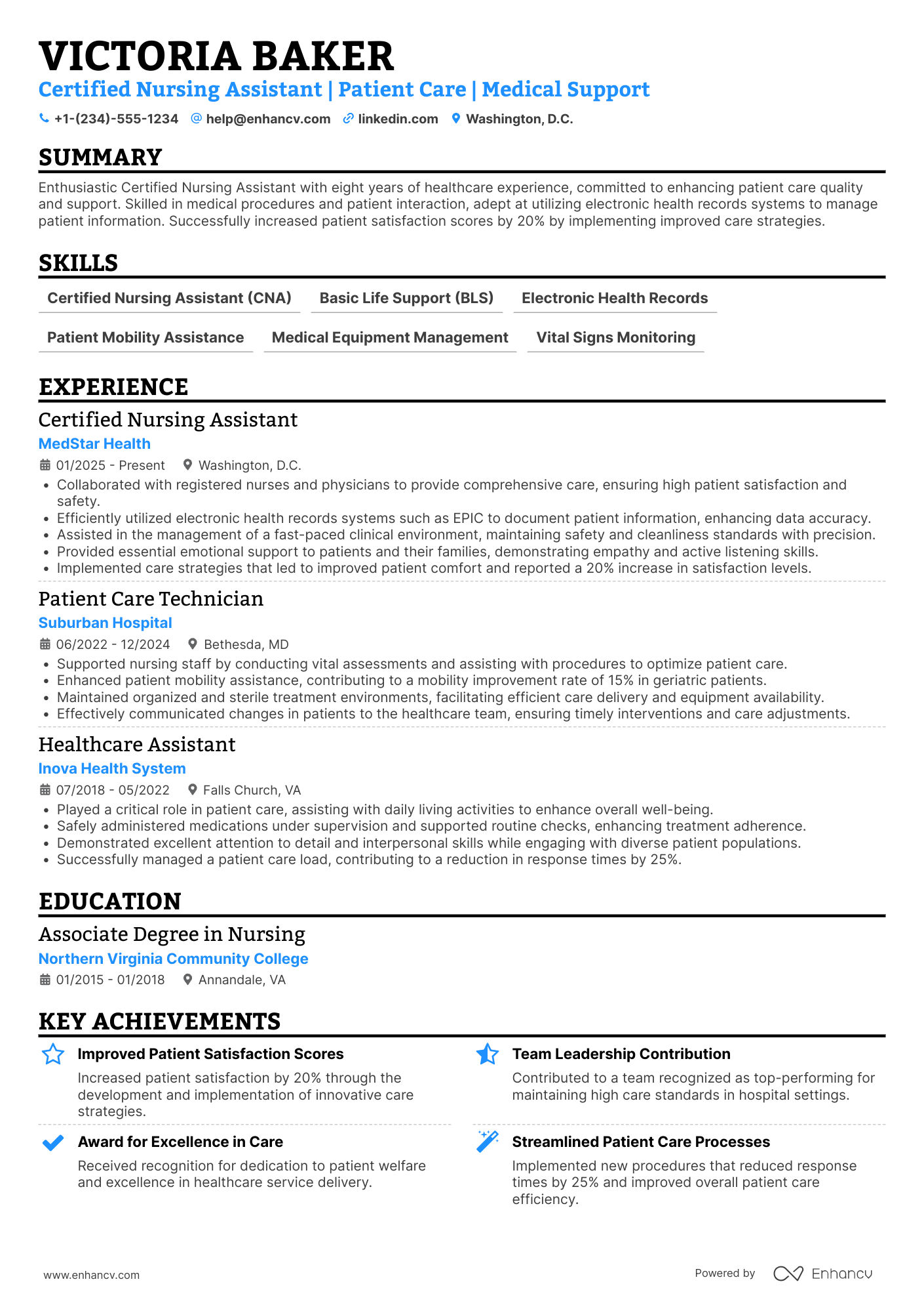 A resume example of a Assistant Nurse