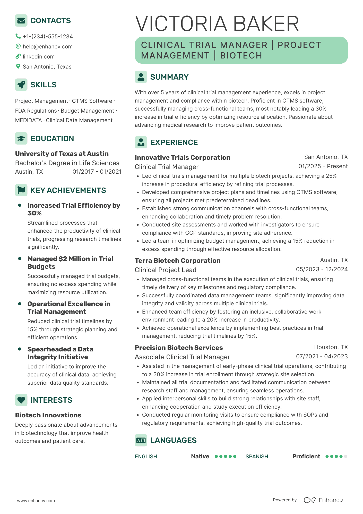 A resume example of a Clinical Trial Manager