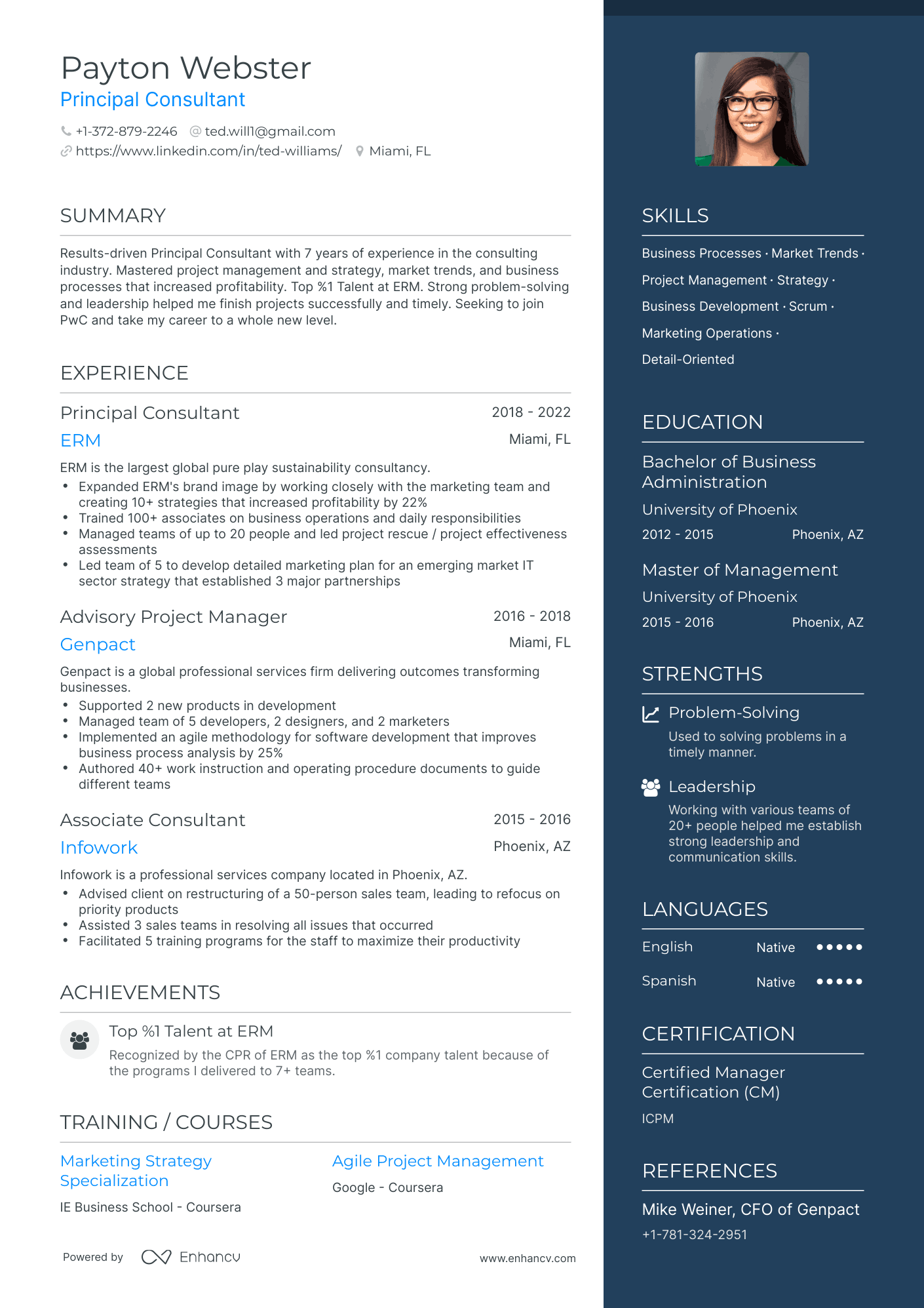 One Page PwC Resume Template