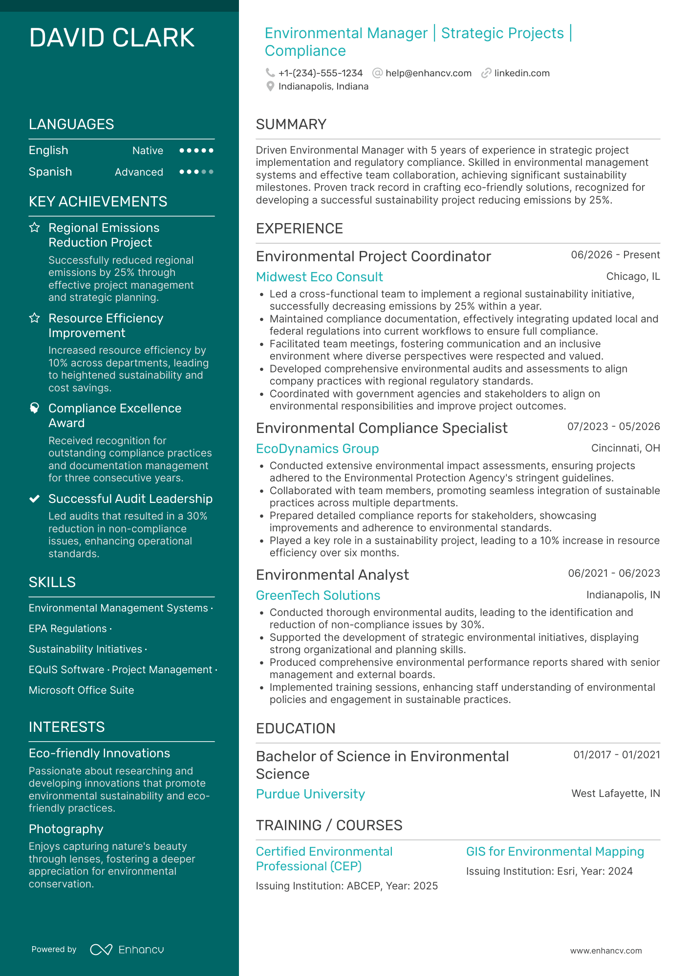 A resume example of a Assistant Environmental Manager