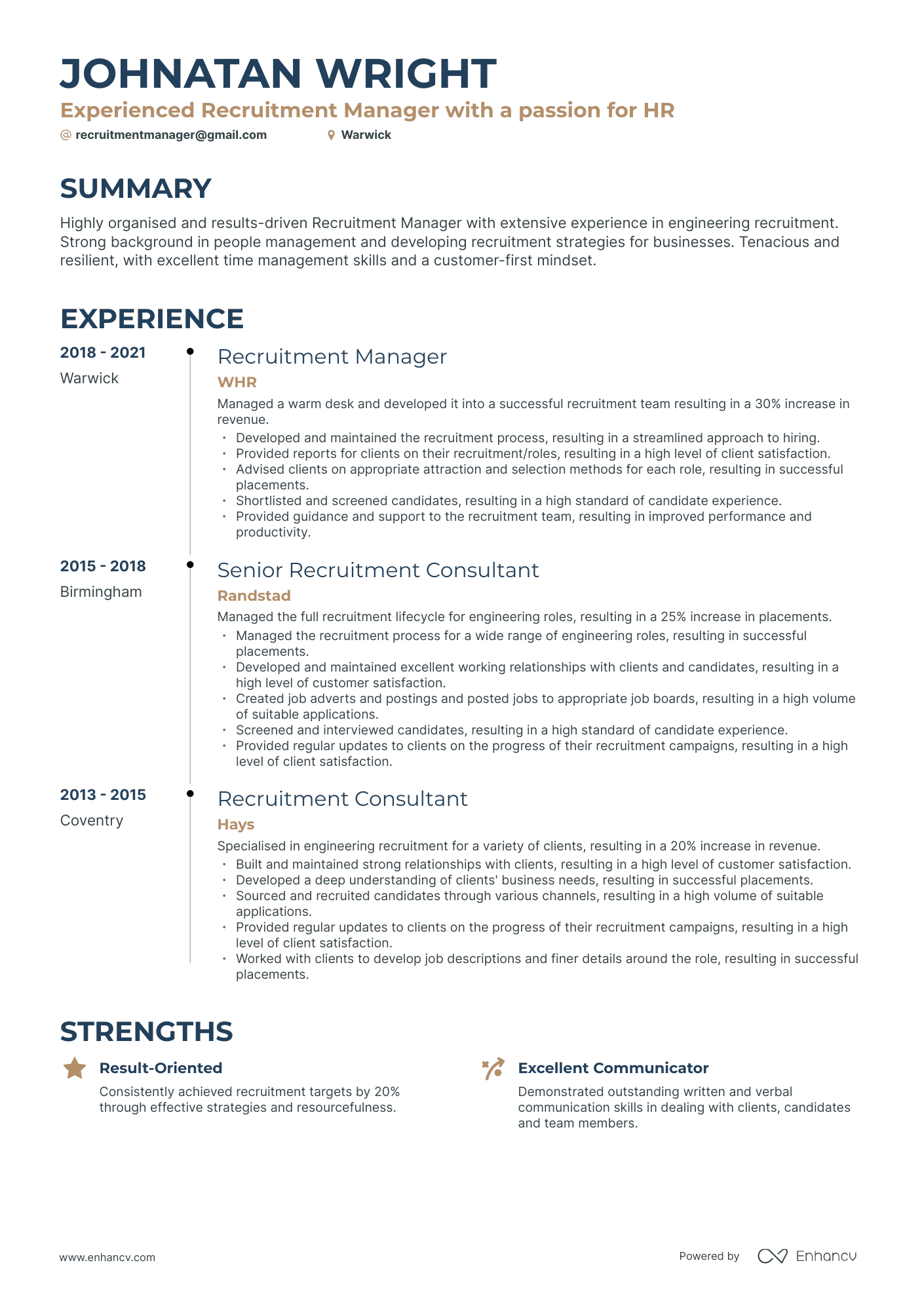 Timeline Recruitment Manager Resume Template