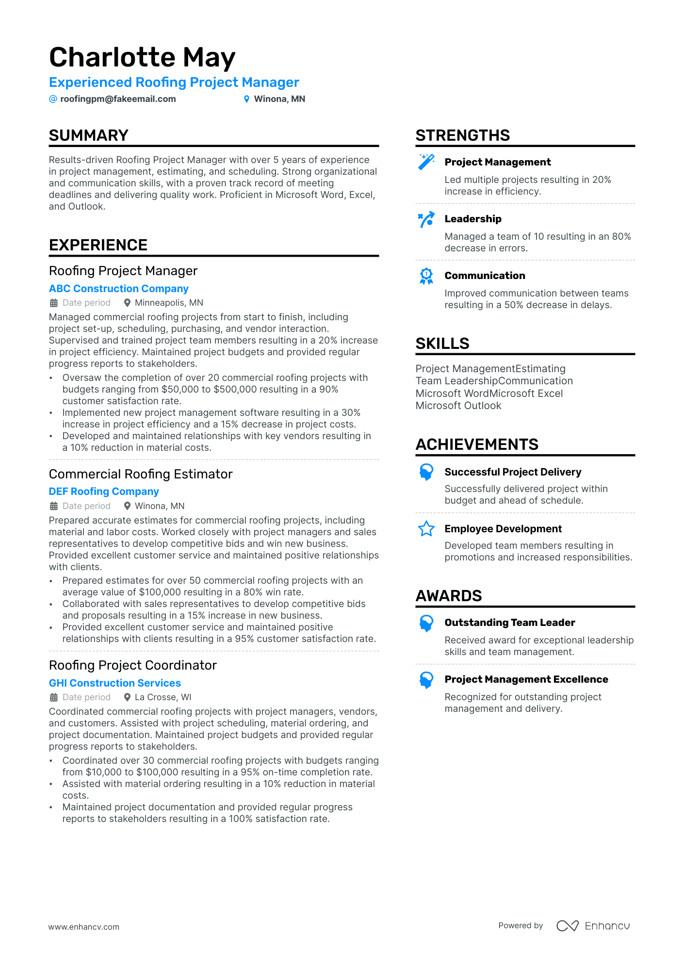 construction project manager resume