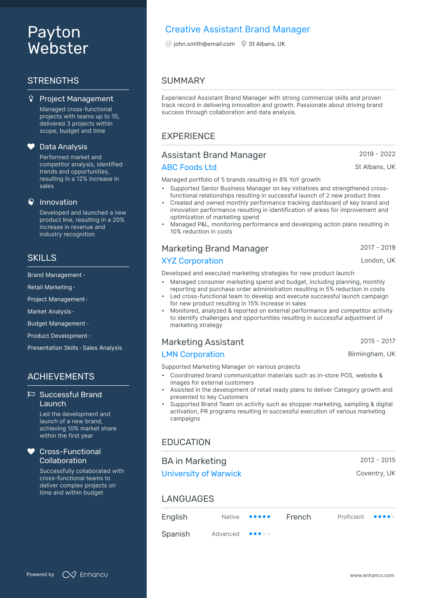 A resume example of a Assistant Brand Manager