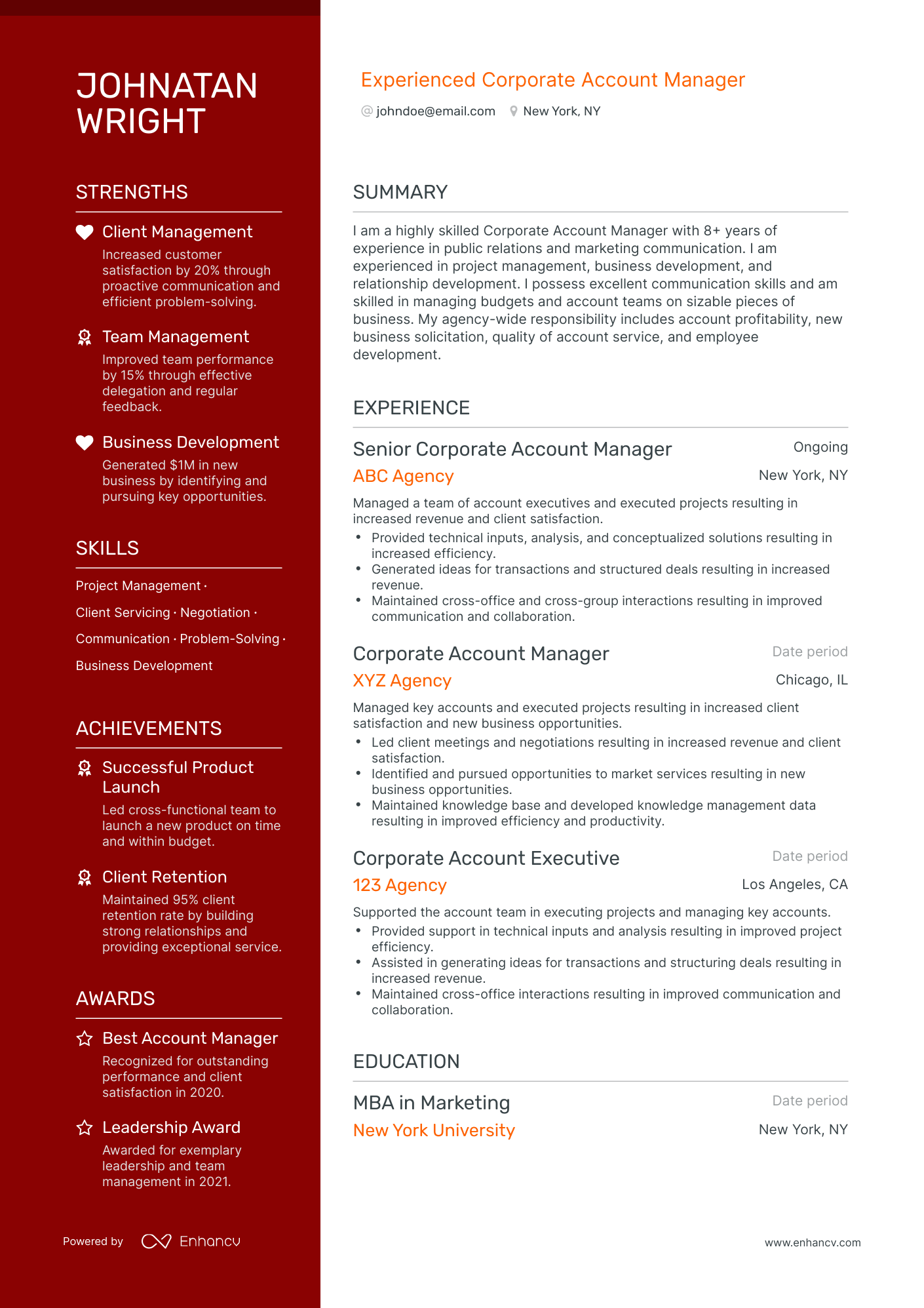 Polished Corporate Account Manager Resume Template