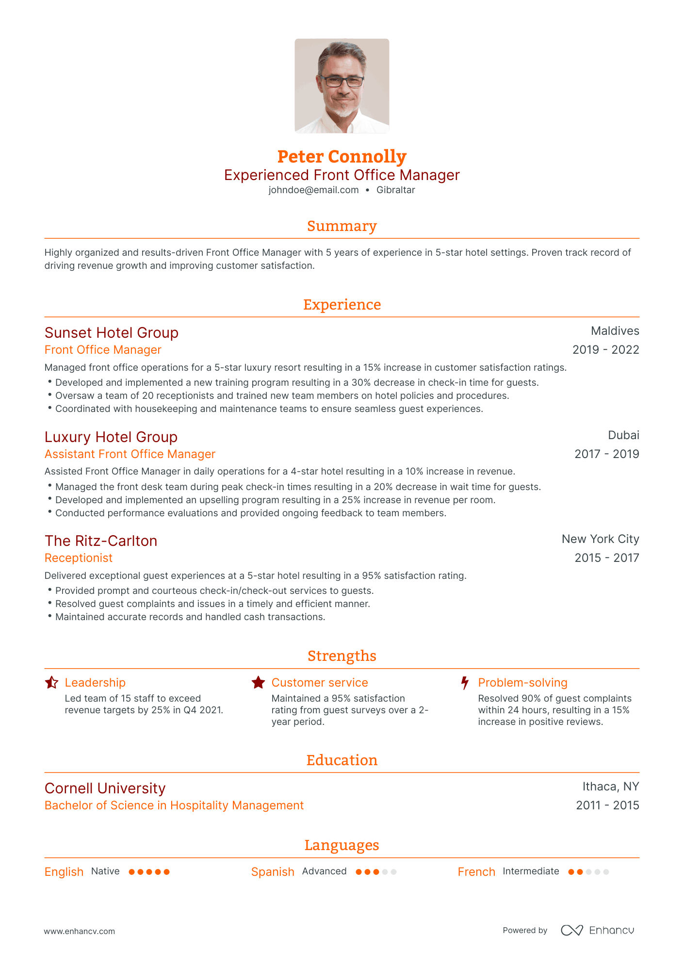 Traditional Front Office Manager Resume Template