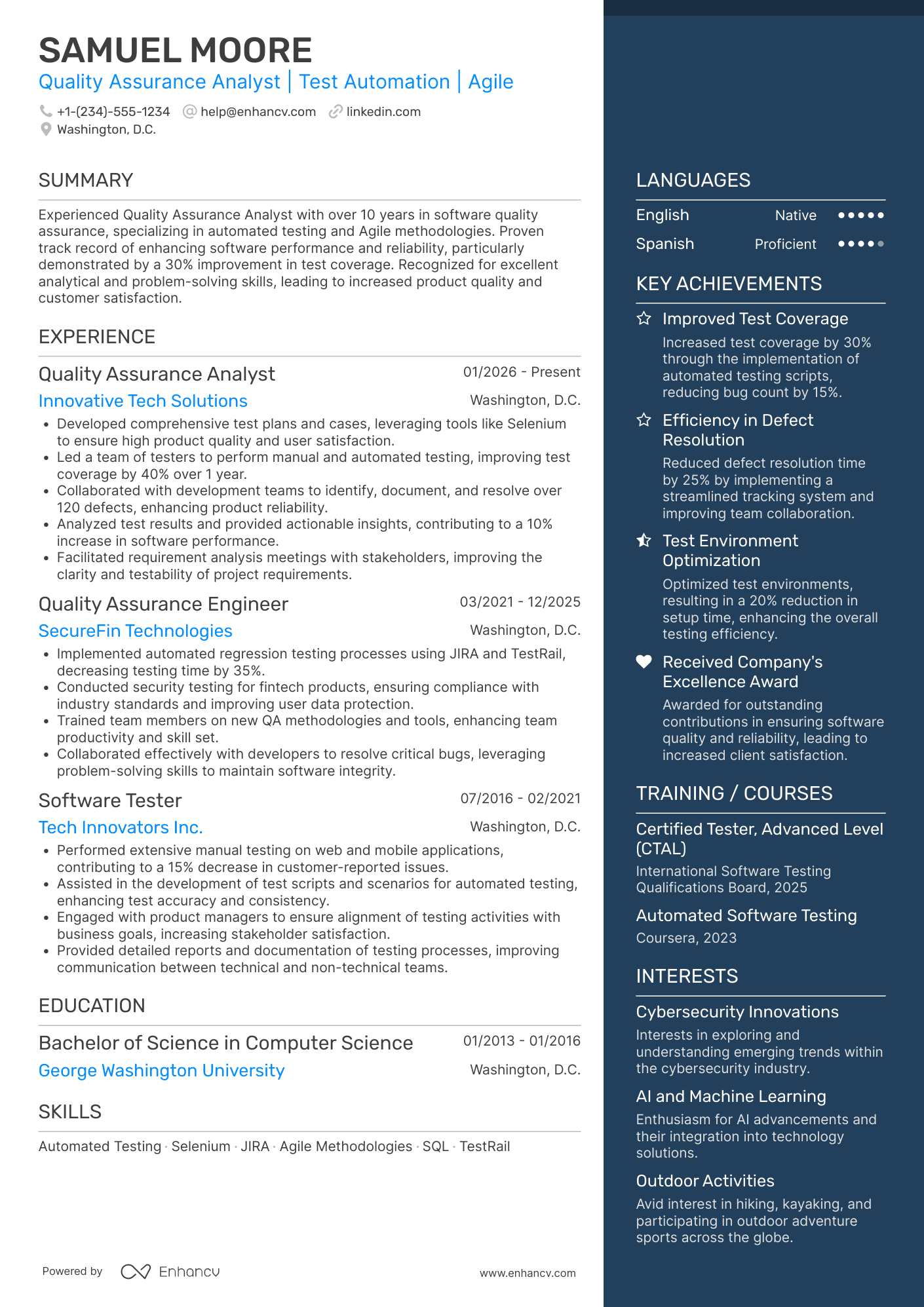 A resume example of a Quality Assurance Analyst