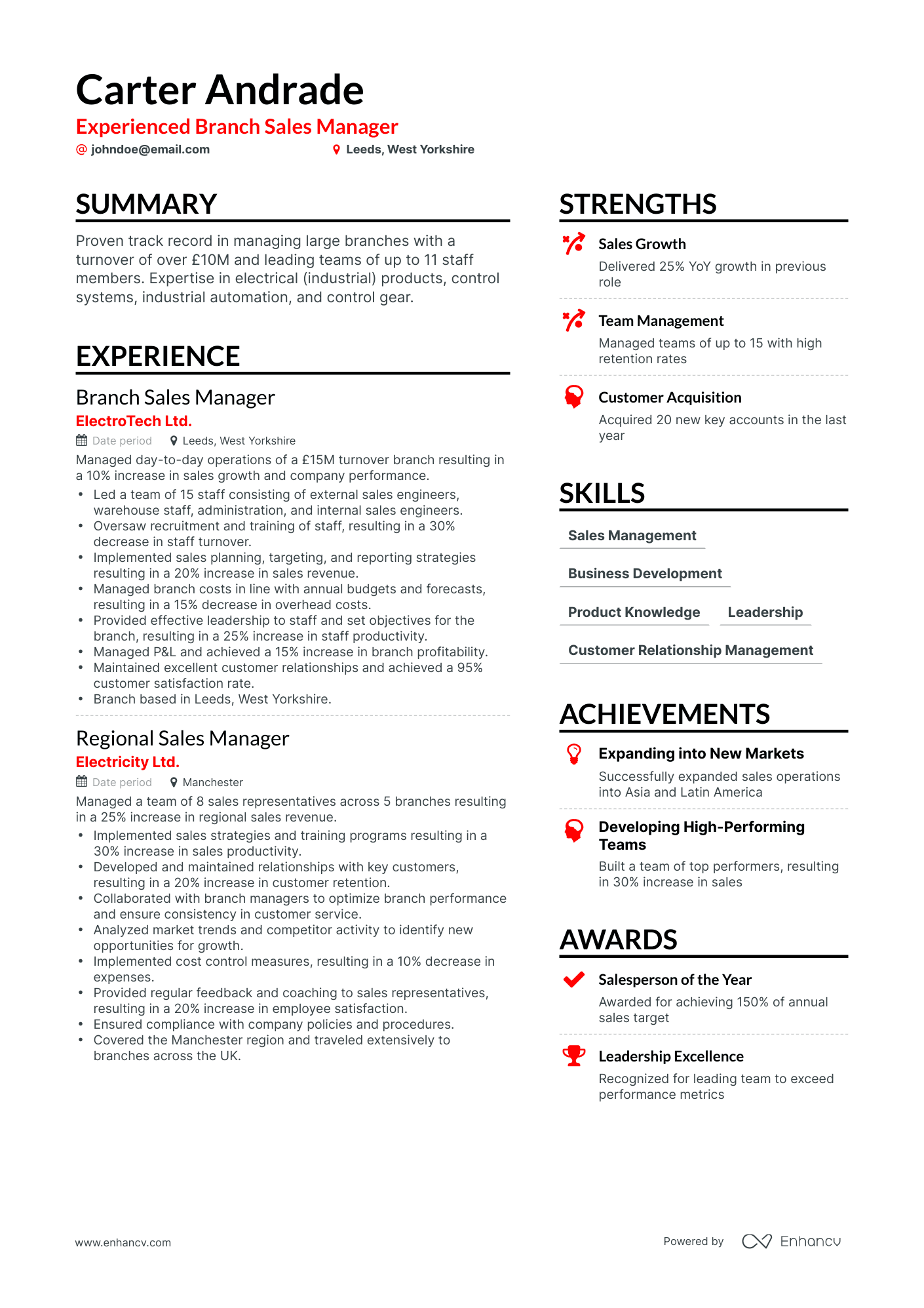 Simple Branch Sales Manager Resume Template