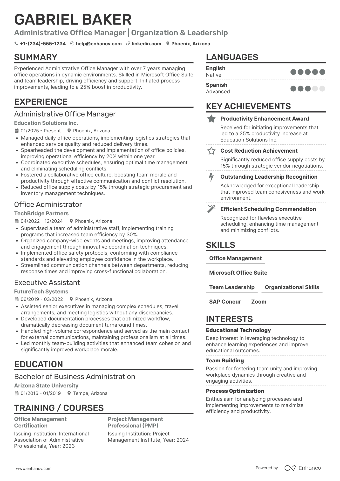 A resume example of a Administrative Office Manager