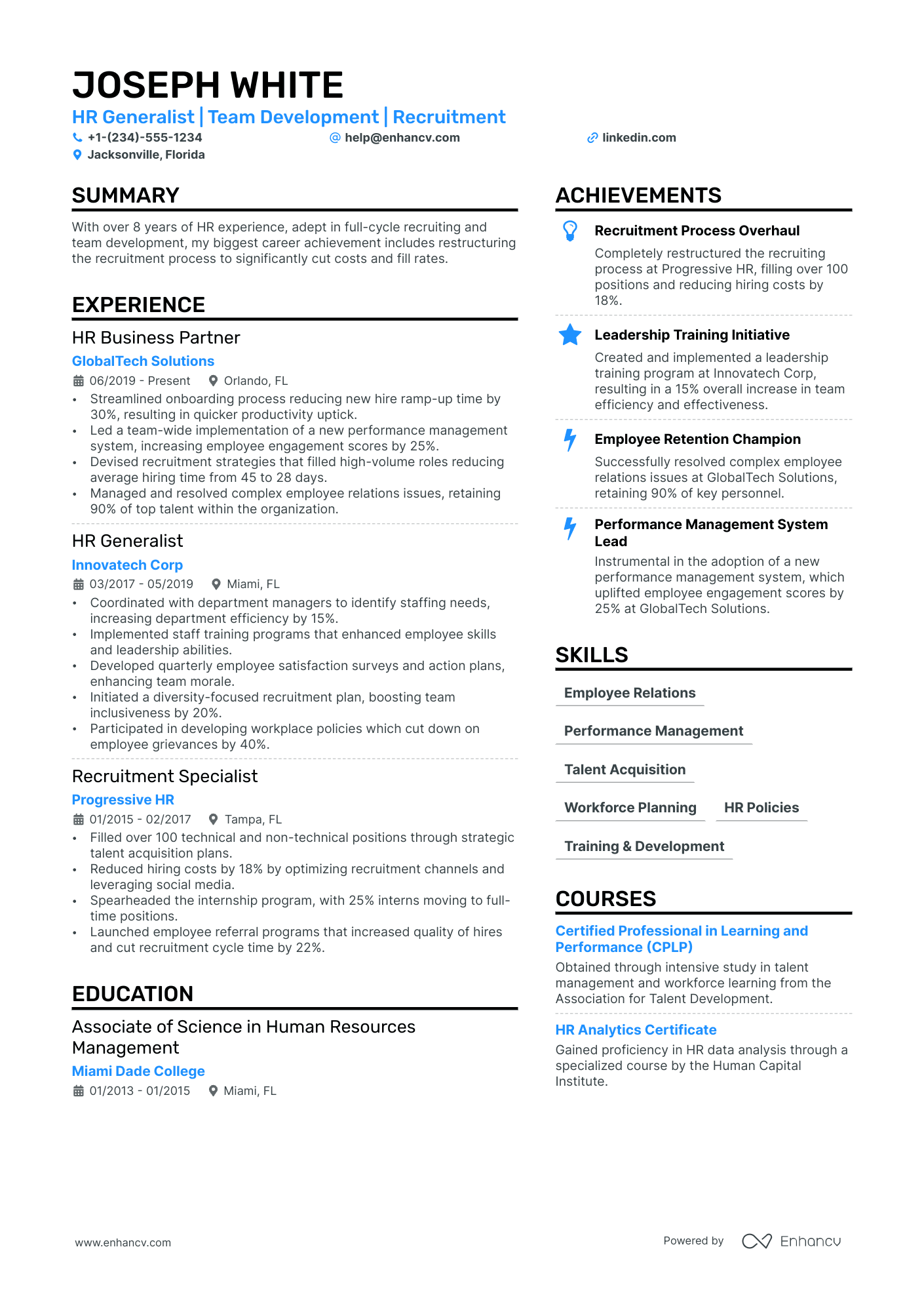 summary for resume for human resources position