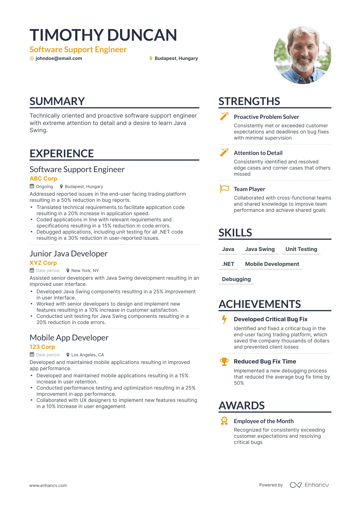 Simple Software Support Engineer Resume Template