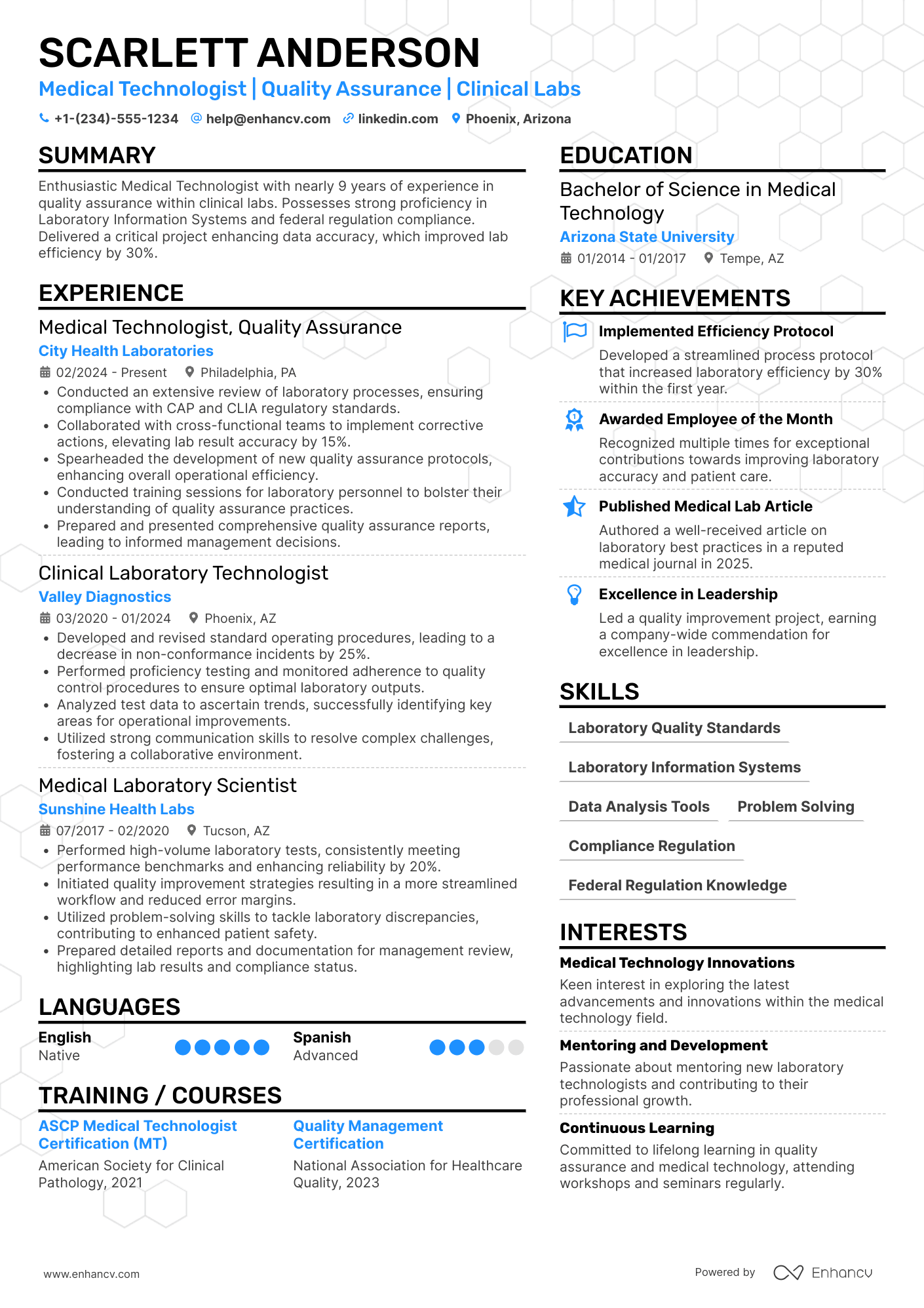 A resume example of a Medical Technologist Quality Assurance
