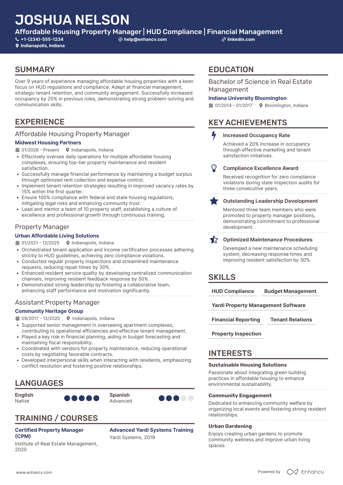 A resume example of a Affordable Housing Property Manager