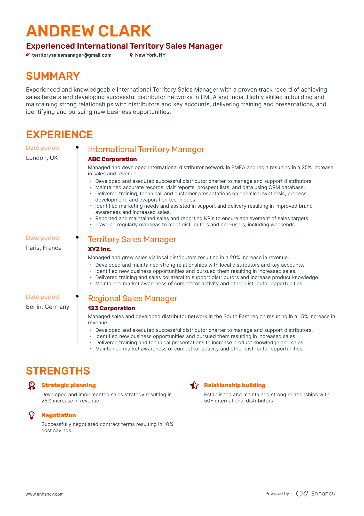 Timeline Territory Sales Manager Resume Template
