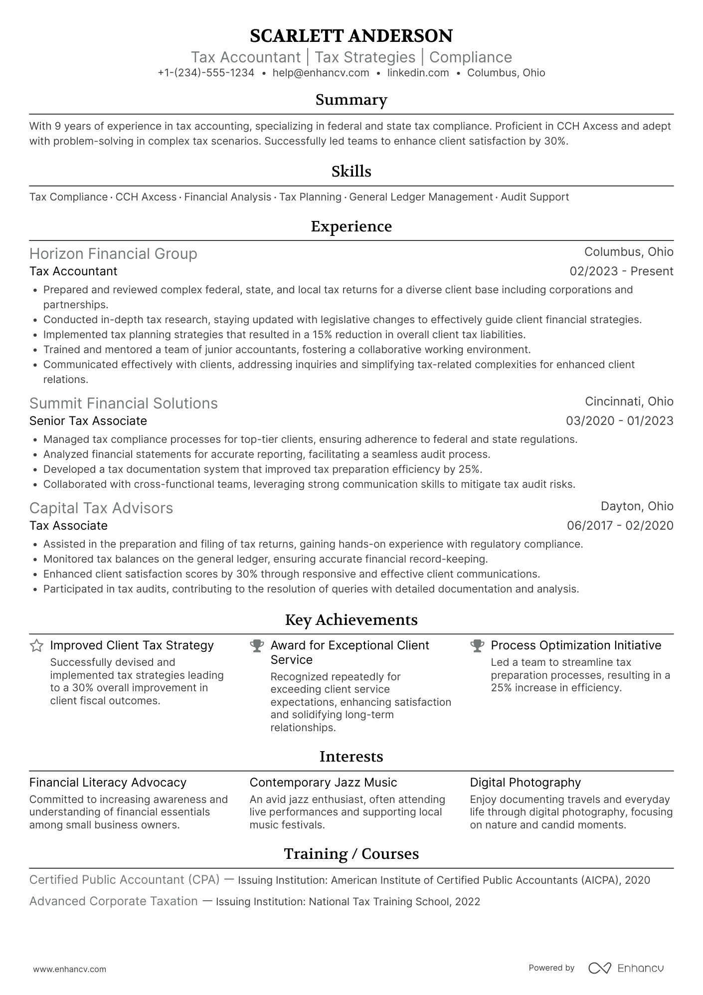 A resume example of a Tax Accountant