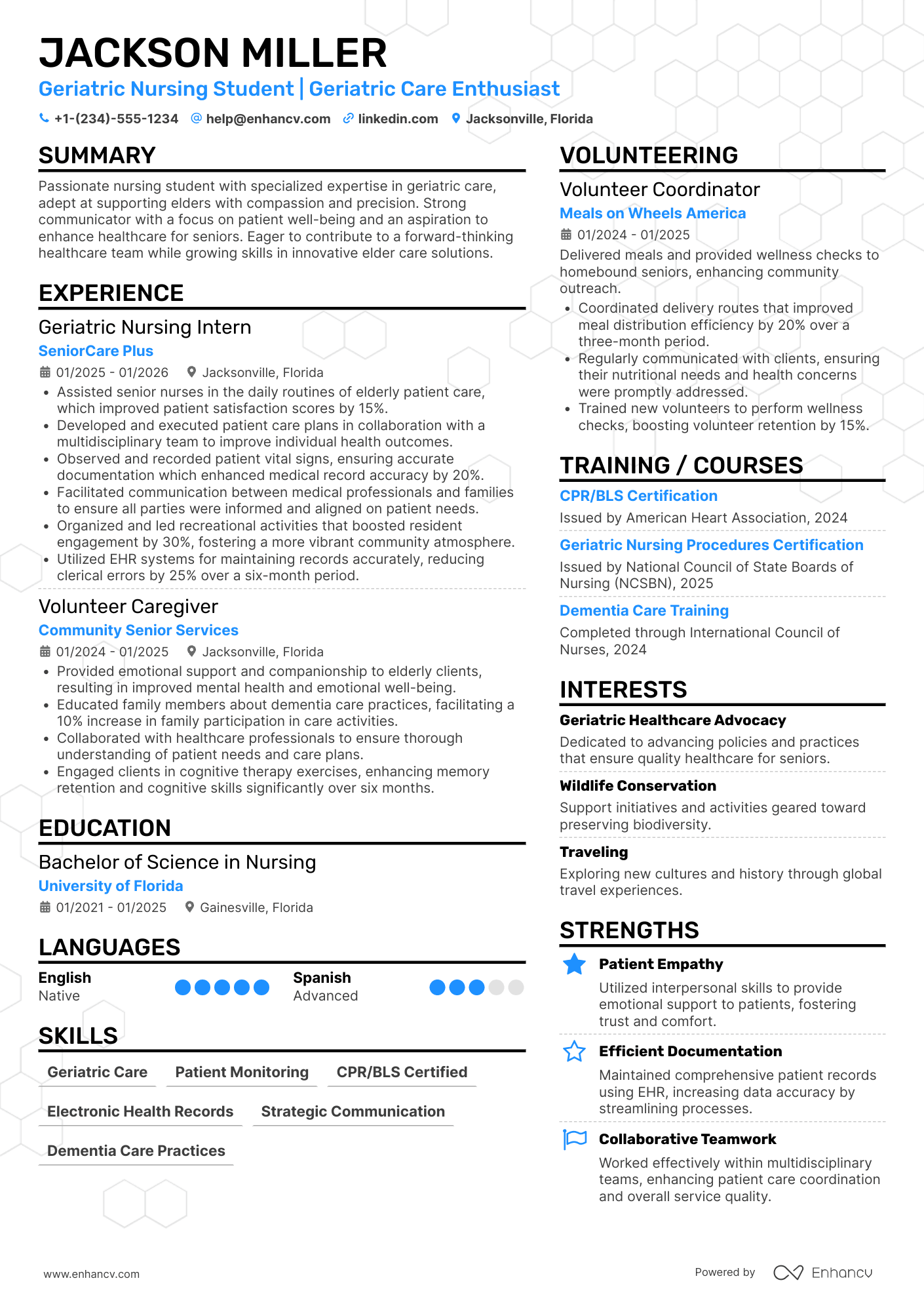 A resume example of a Geriatric Nursing Student