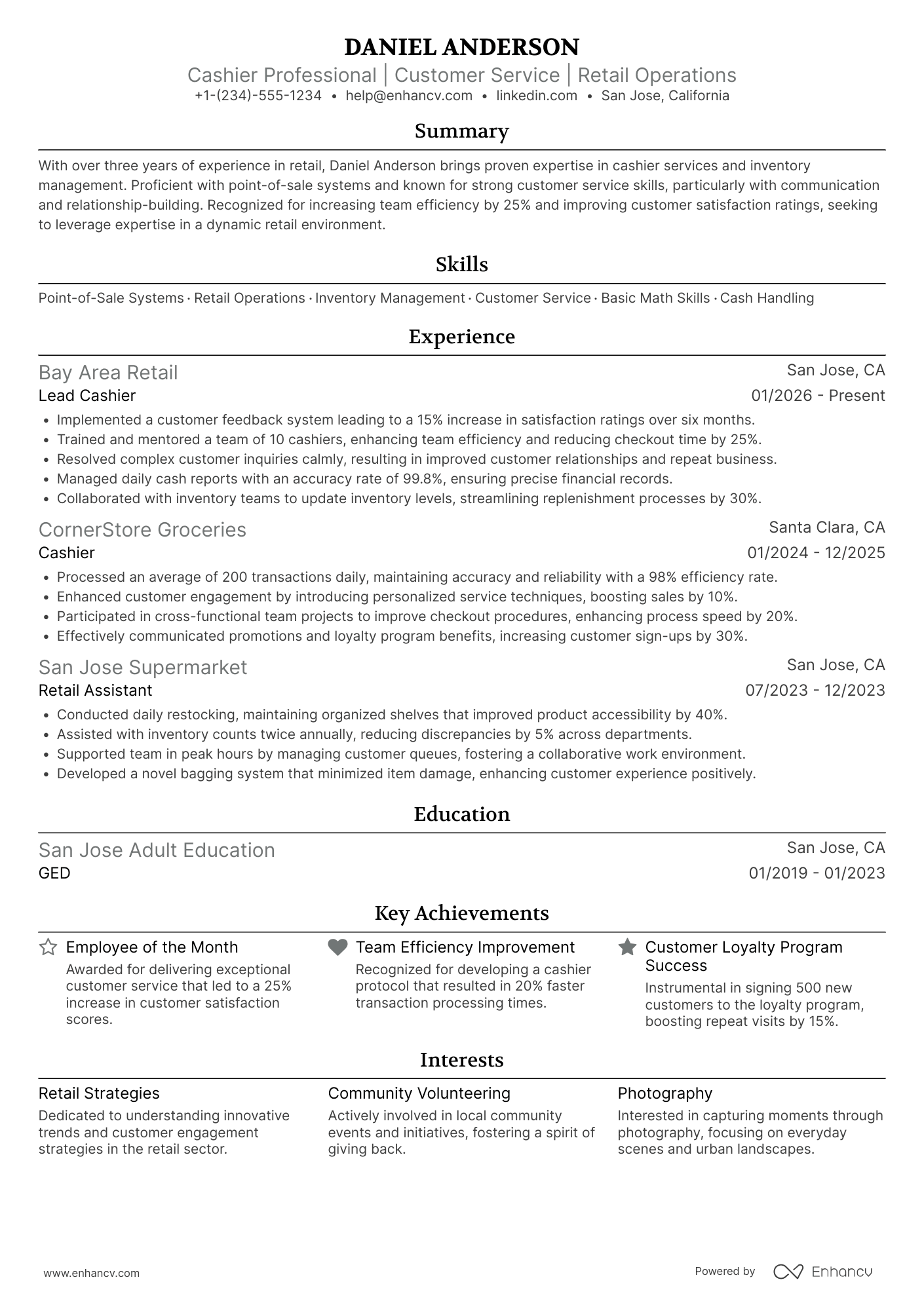 A resume example of a Target Cashier
