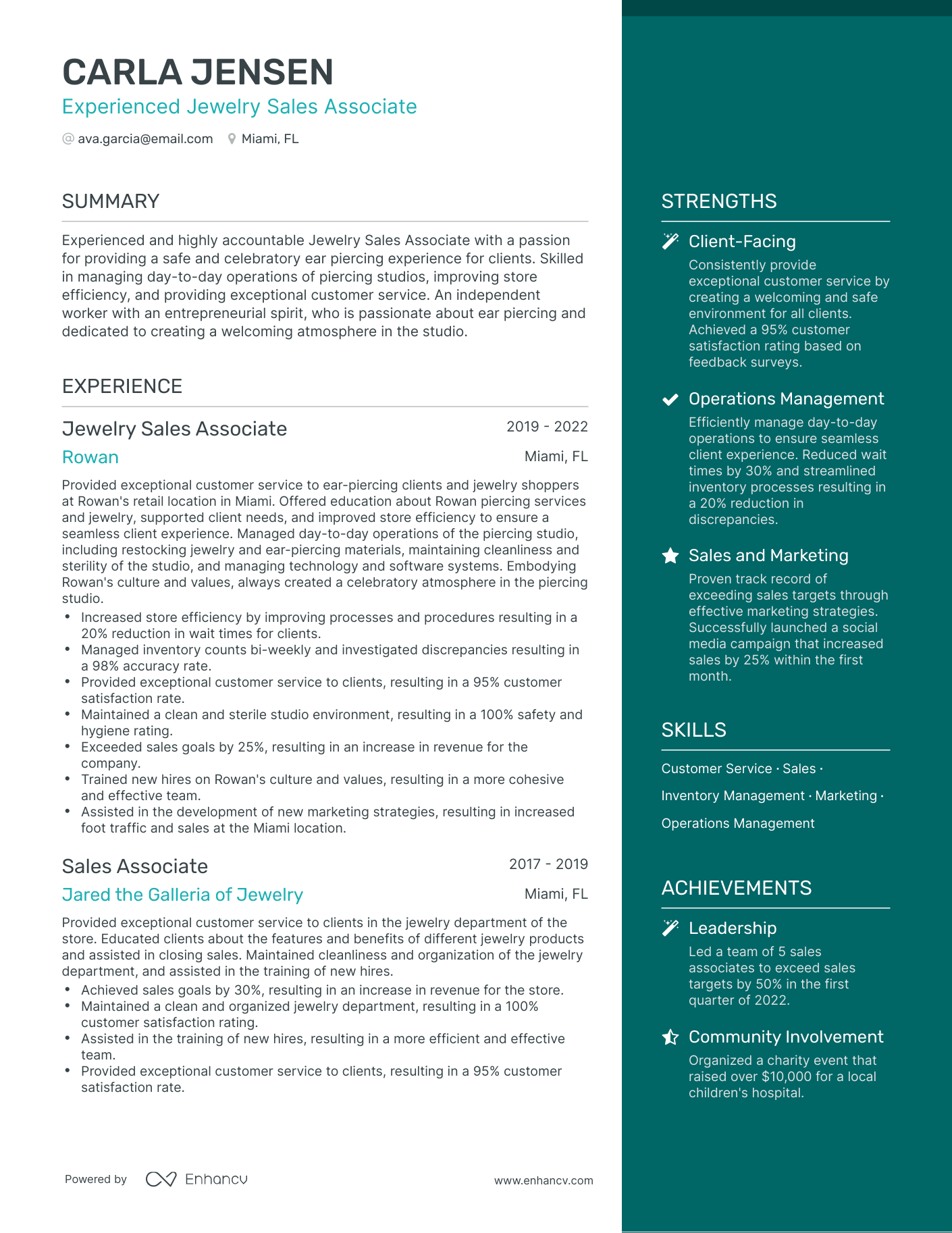 One Page Jewelry Sales Resume Template
