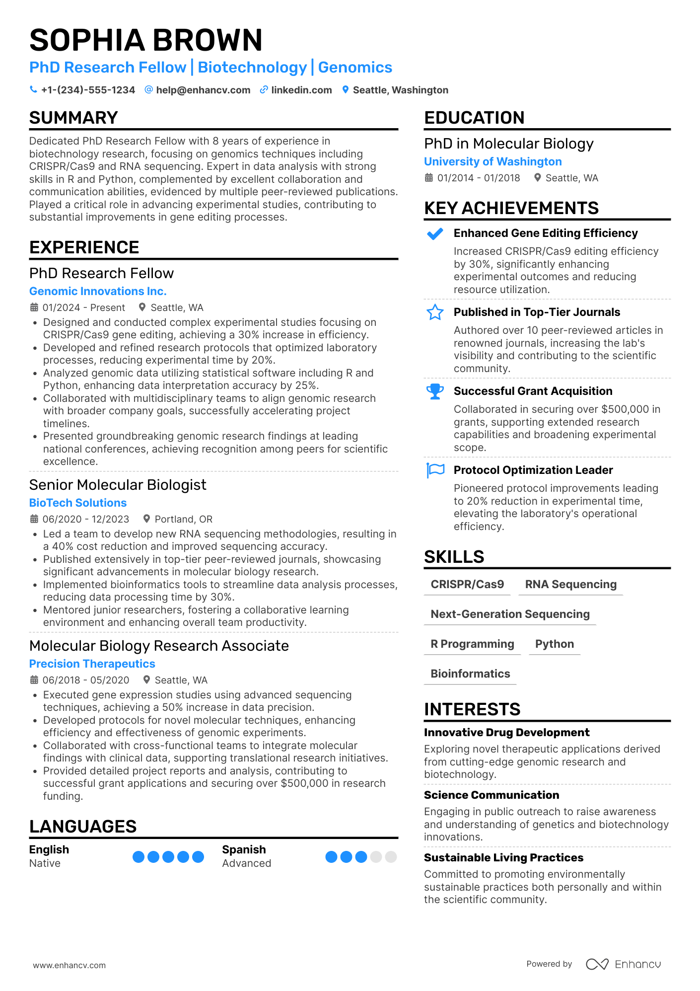 A resume example of a PhD Research Fellow