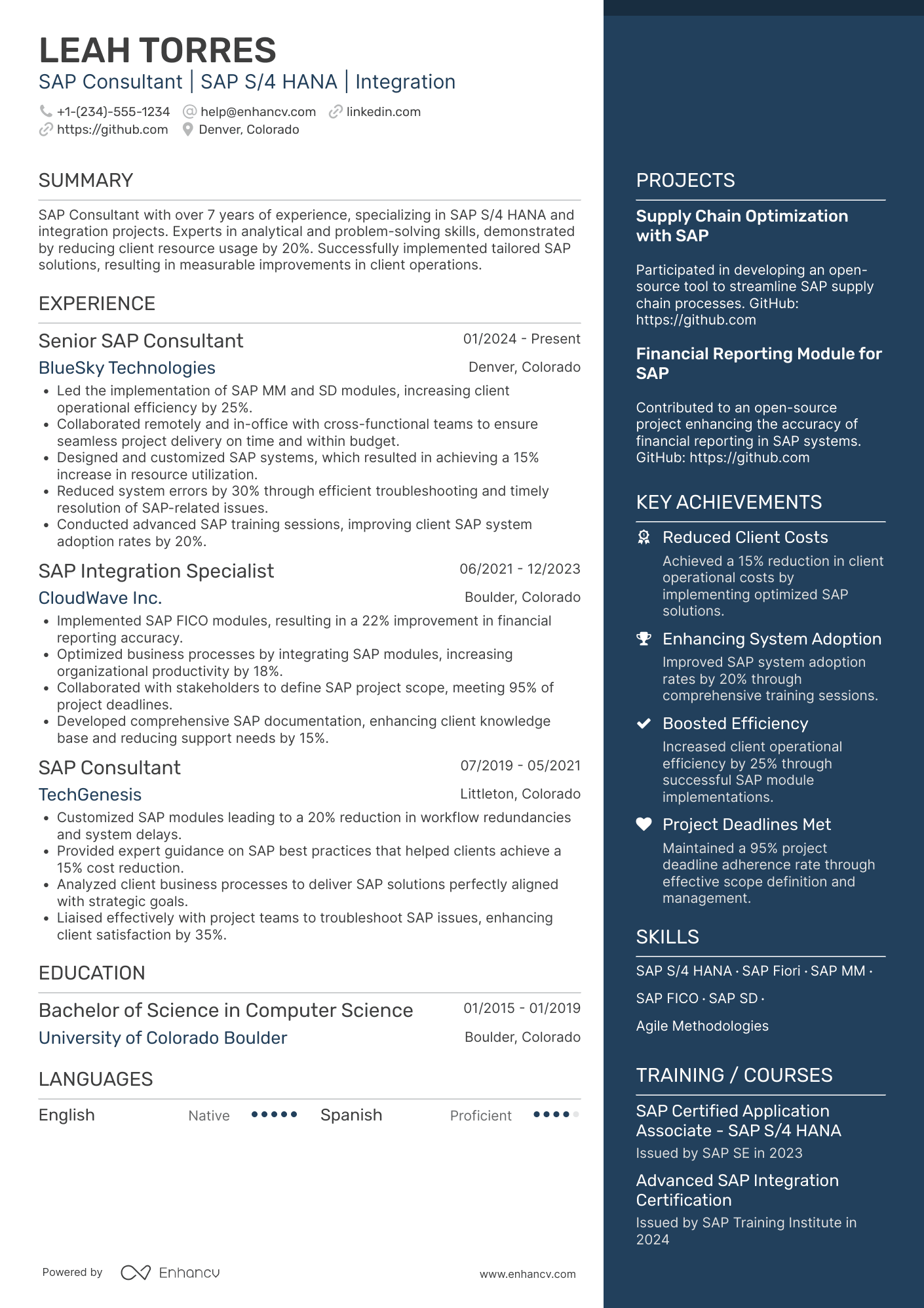 A resume example of a SAP Consultant