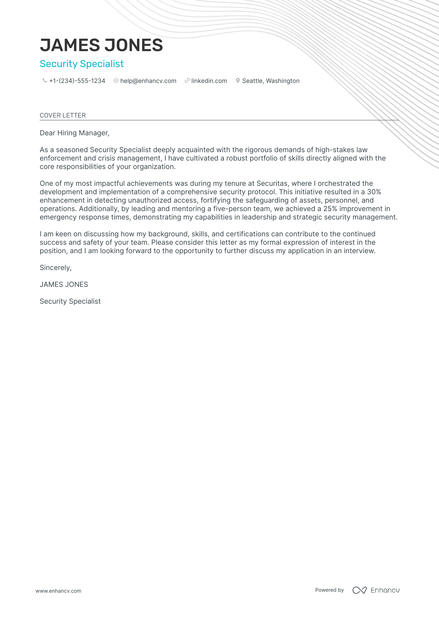 sample of an application letter for a security job