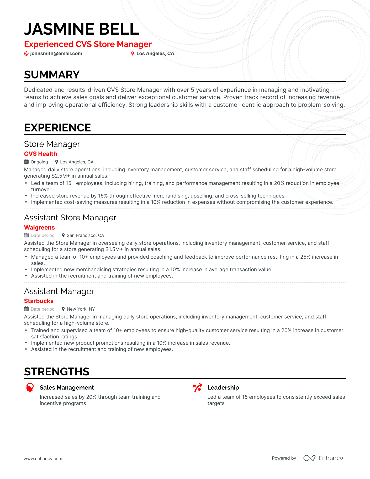 Classic CVS Store Manager Resume Template