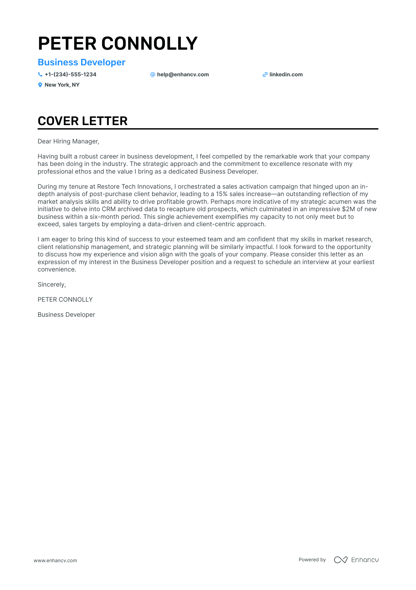 best cover letter for business development manager