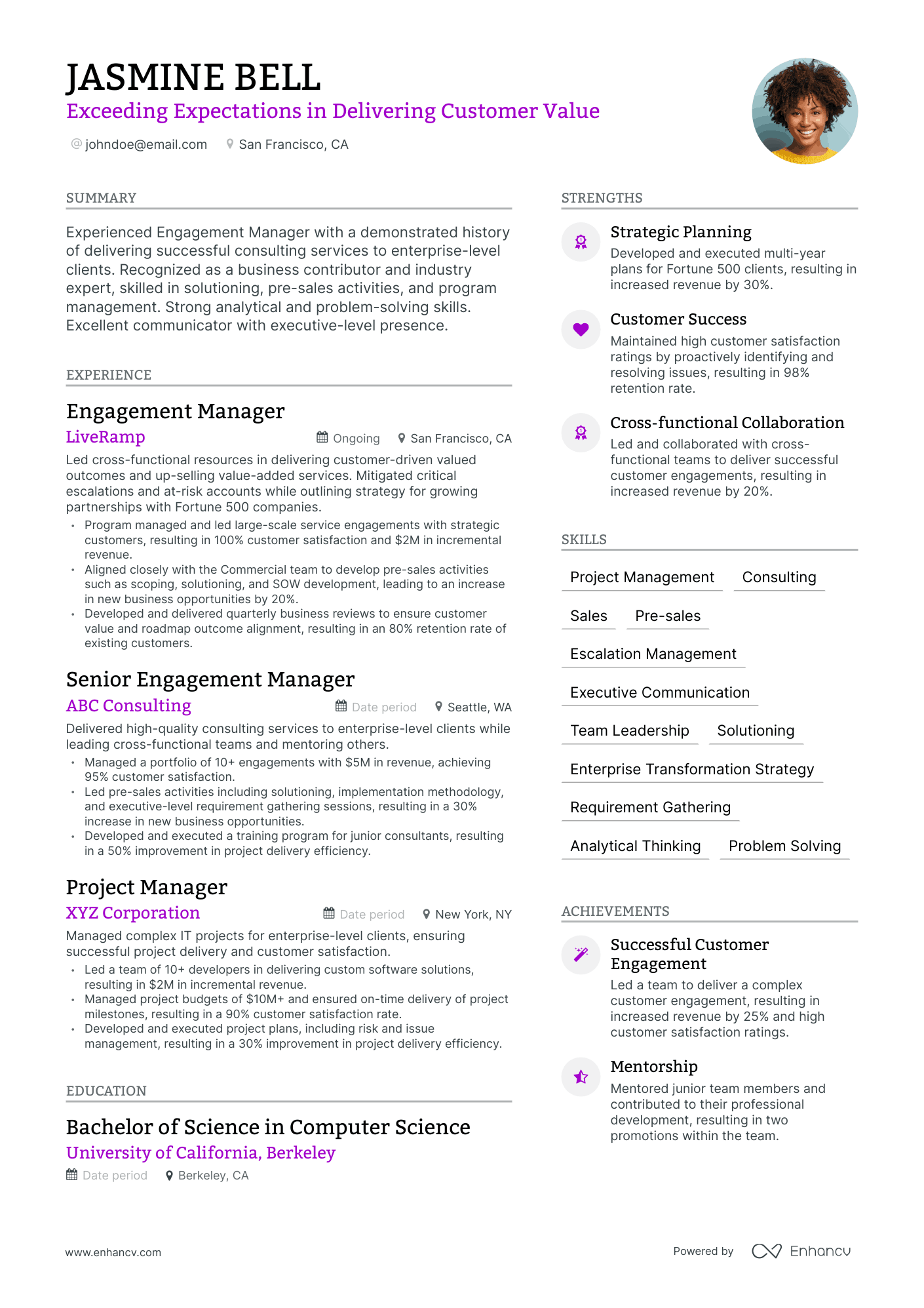 Modern Engagement Manager Resume Template