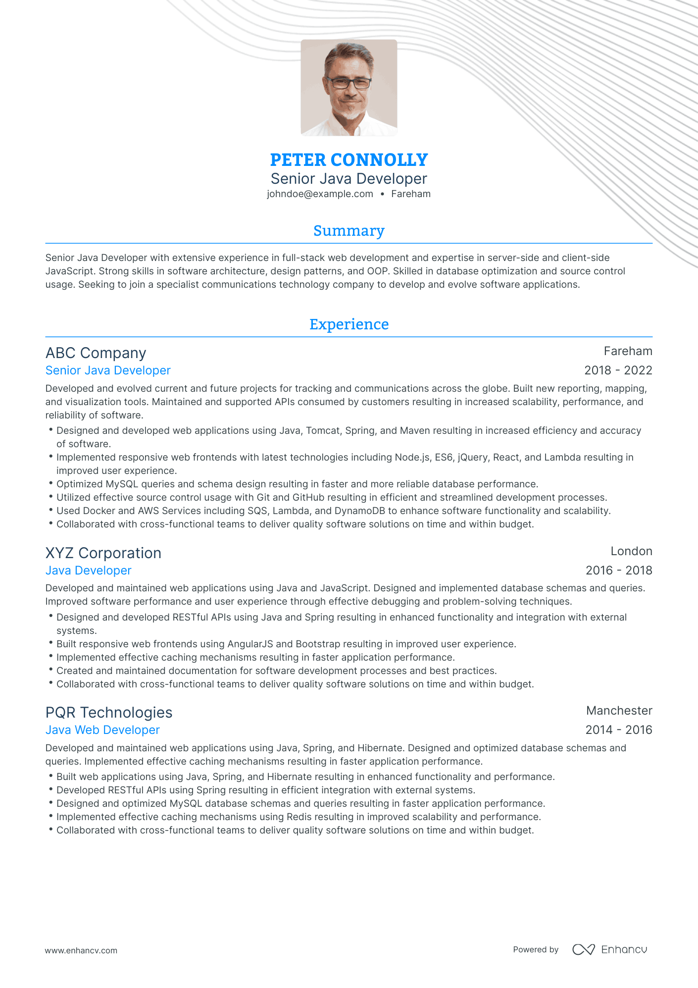 Traditional Java Web Developer Resume Template