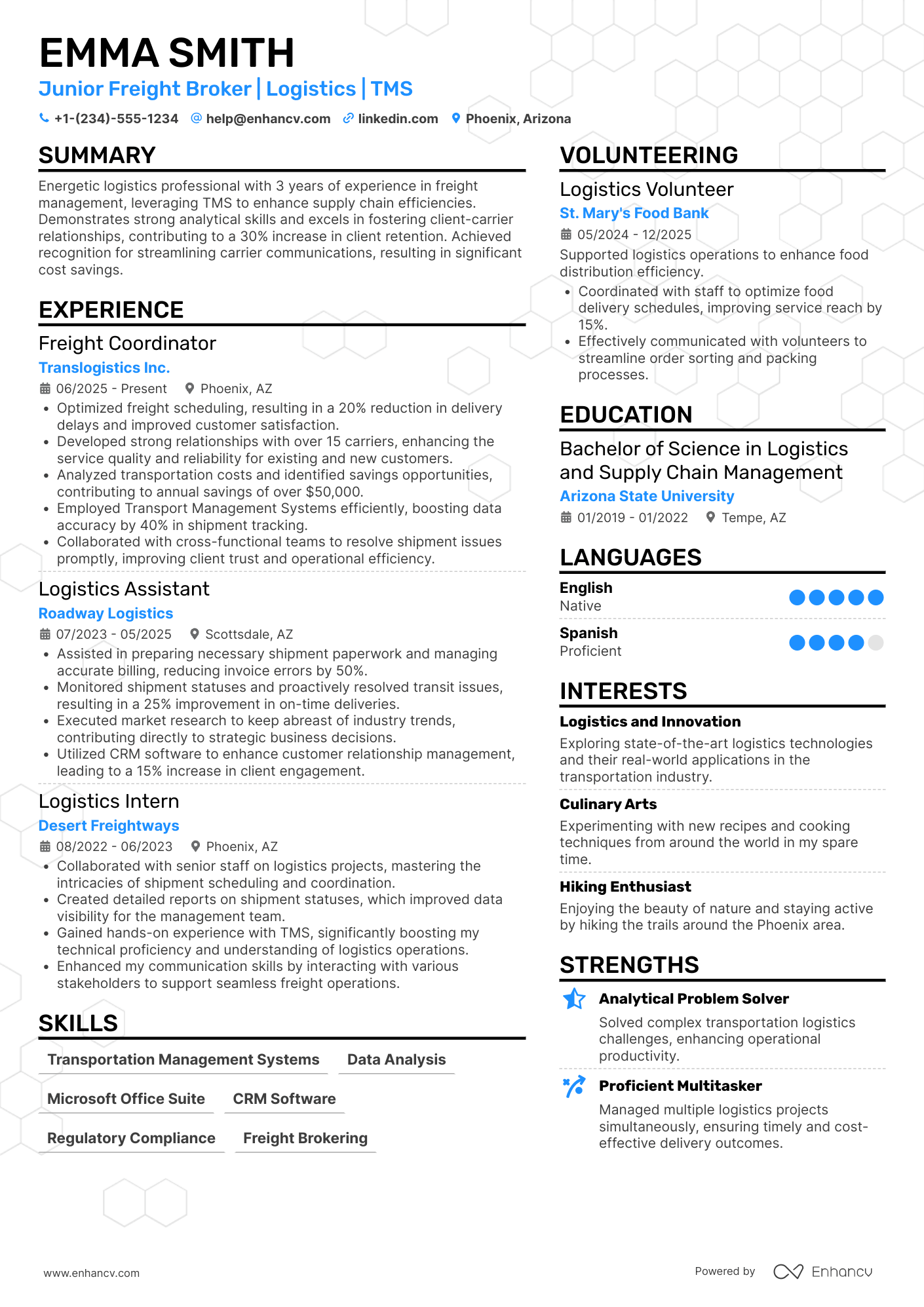 A resume example of a Junior Freight Broker