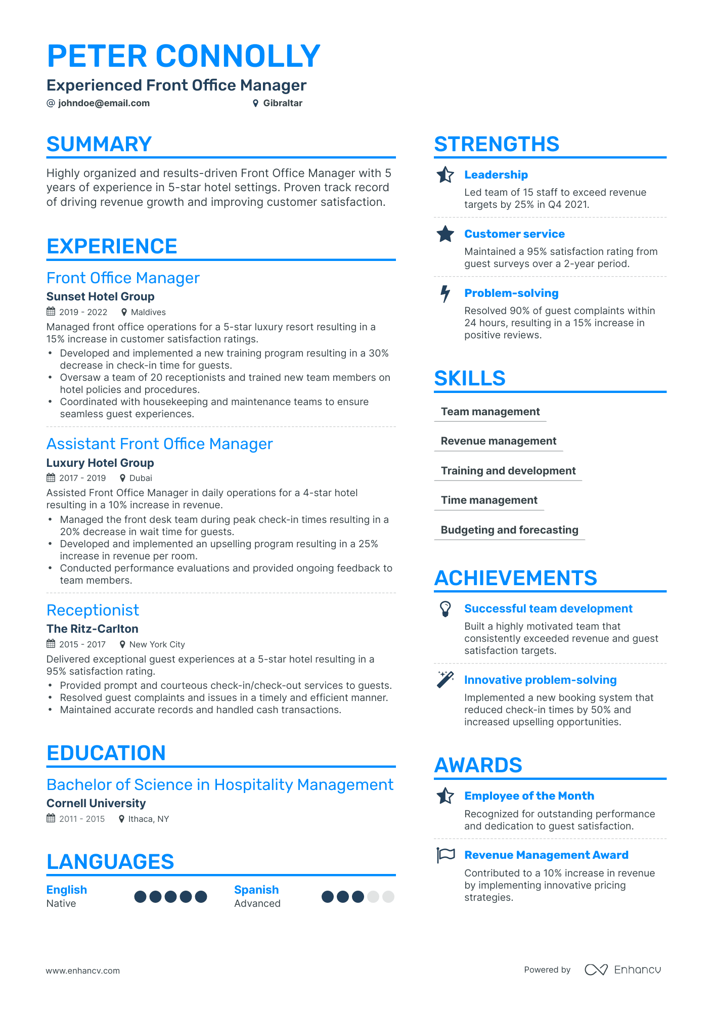Simple Front Office Manager Resume Template
