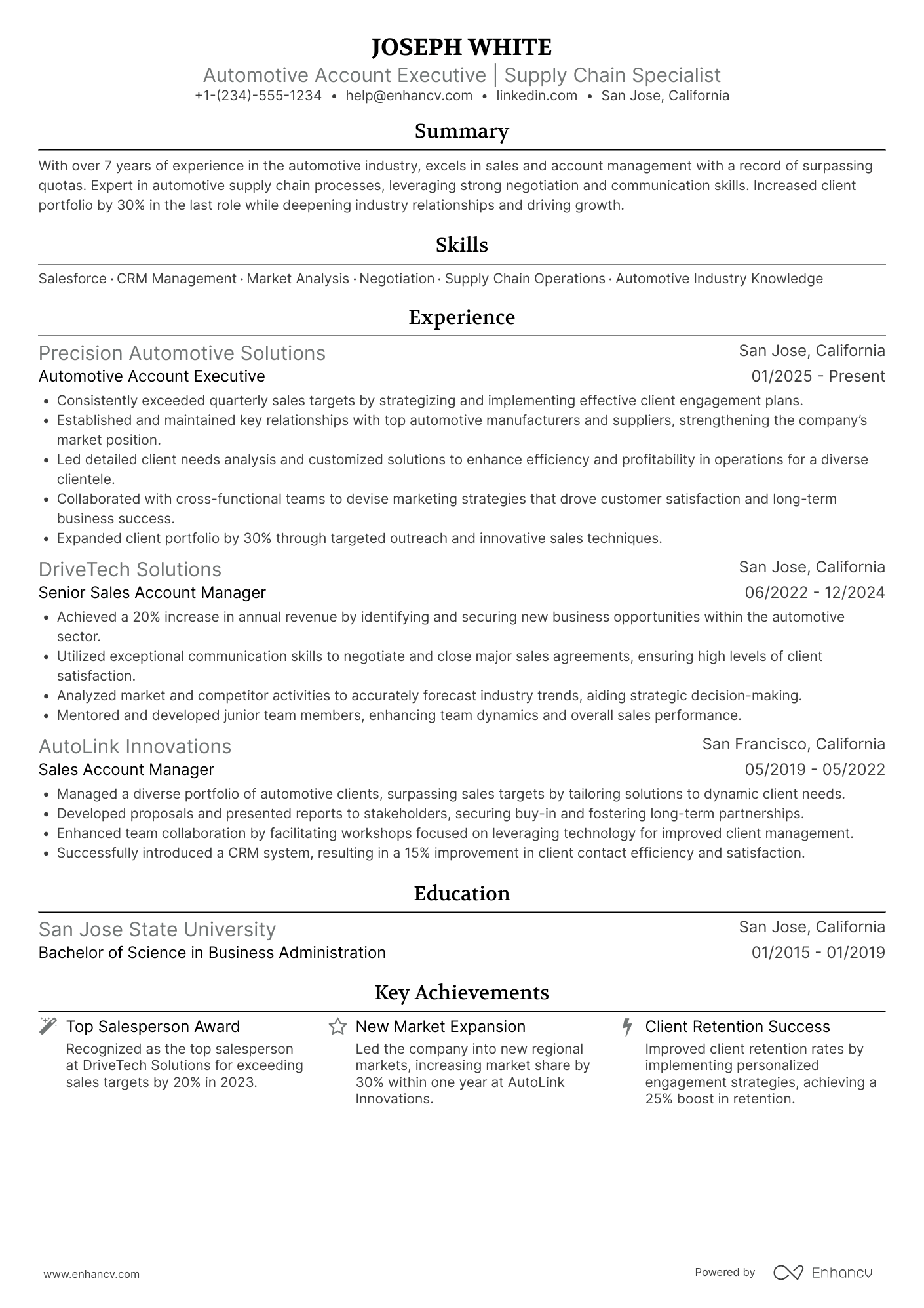 A resume example of a Automotive Account Executive
