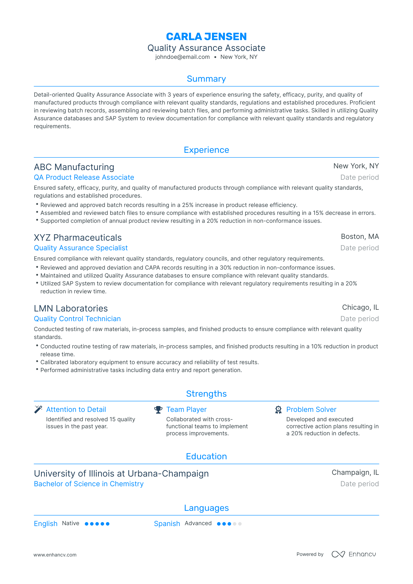 Traditional Quality Assurance Associate Resume Template