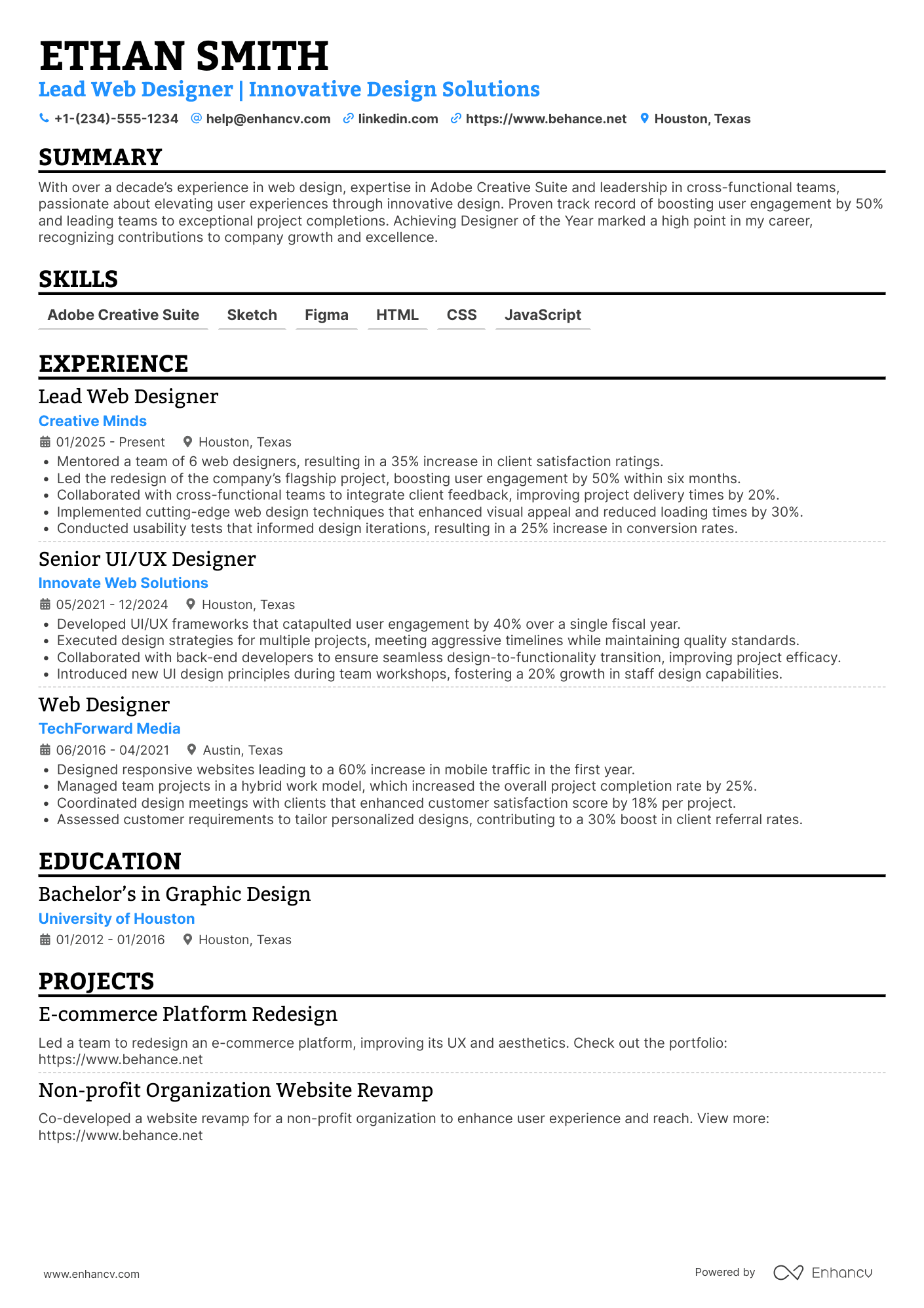 A resume example of a Lead Web Designer