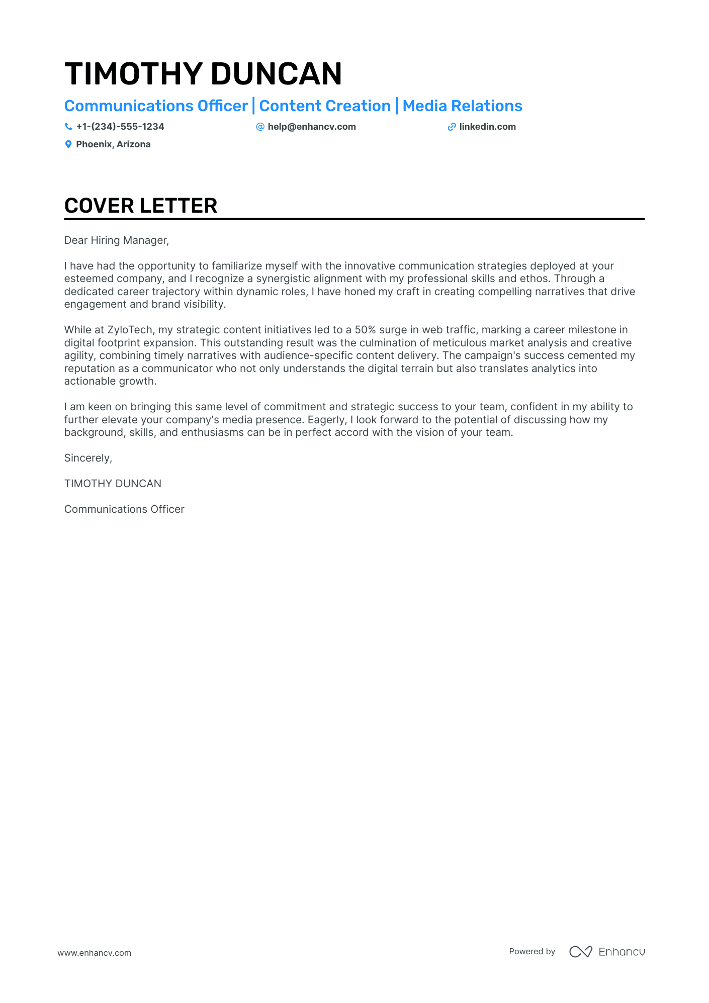 communications cover letter sample