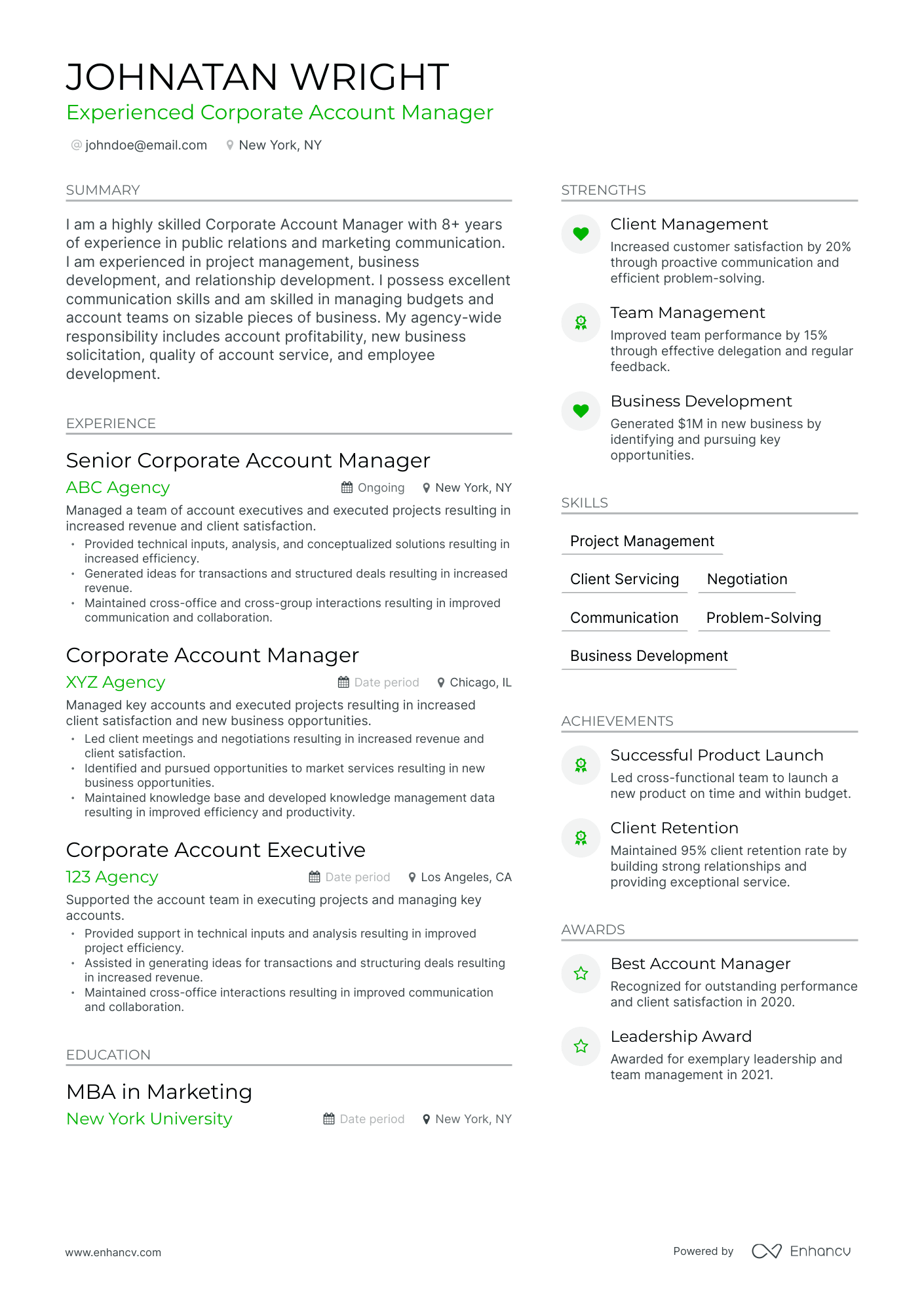 Modern Corporate Account Manager Resume Template