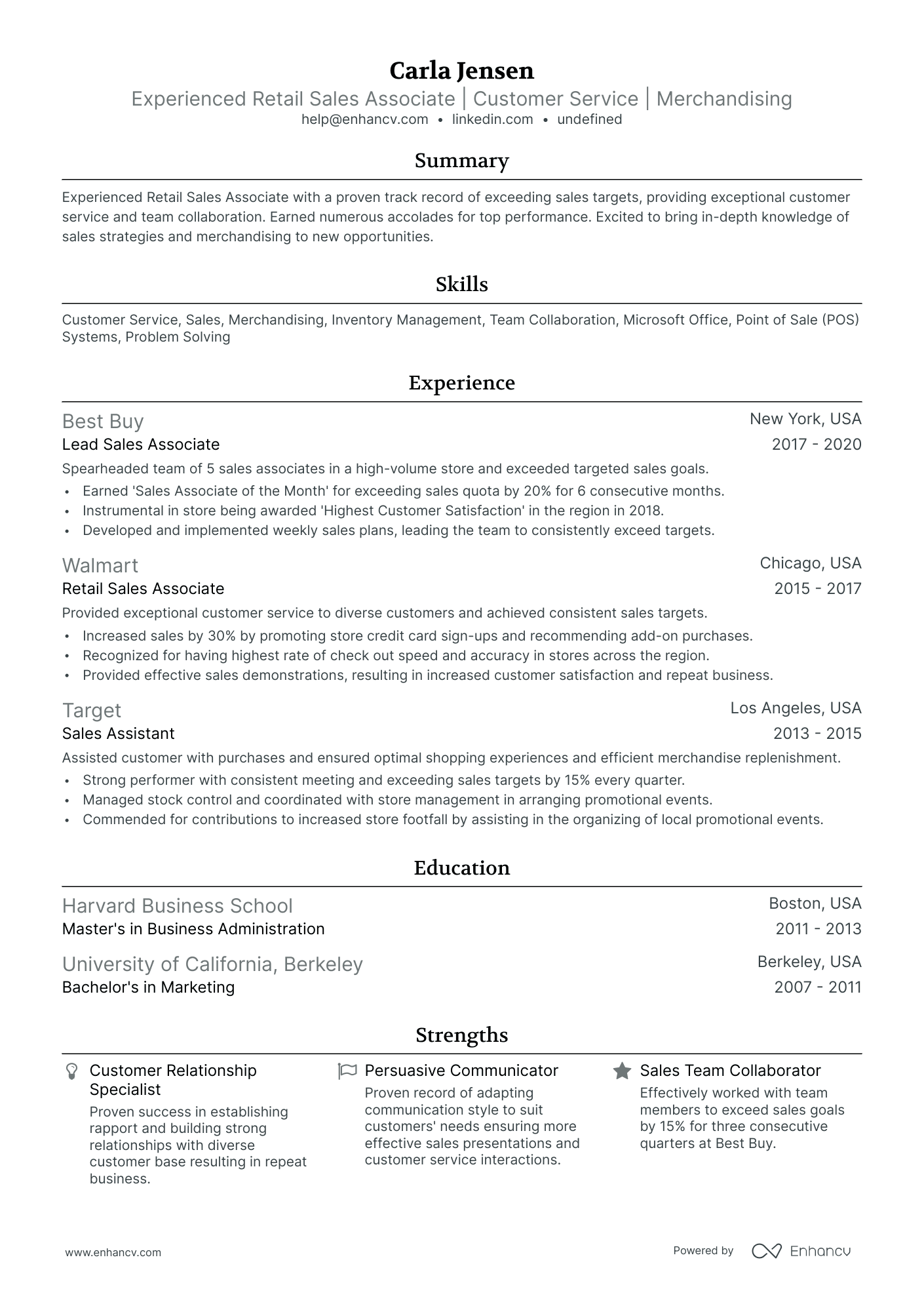 resume samples for retail sales associate