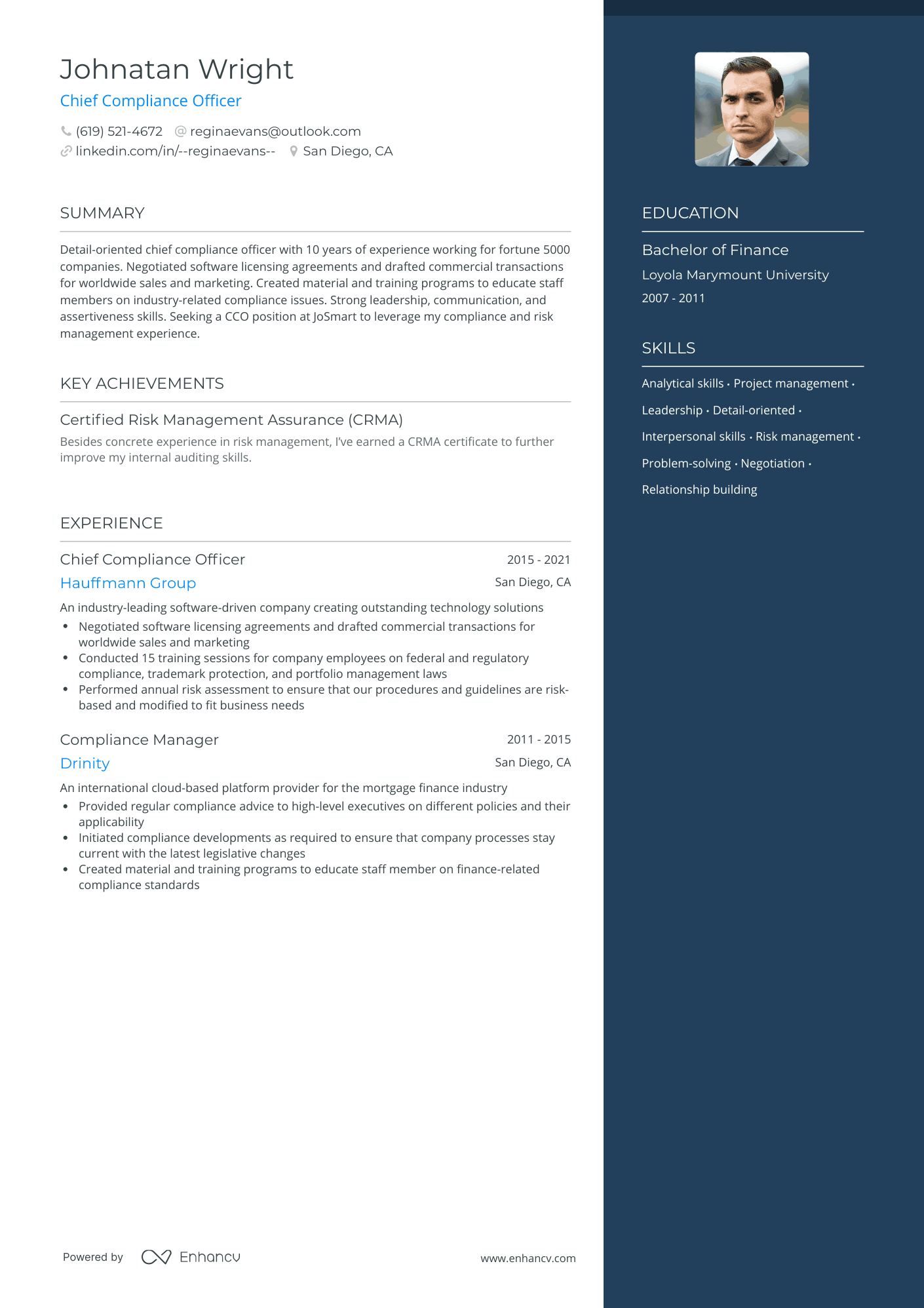 One Page CCO Resume Template