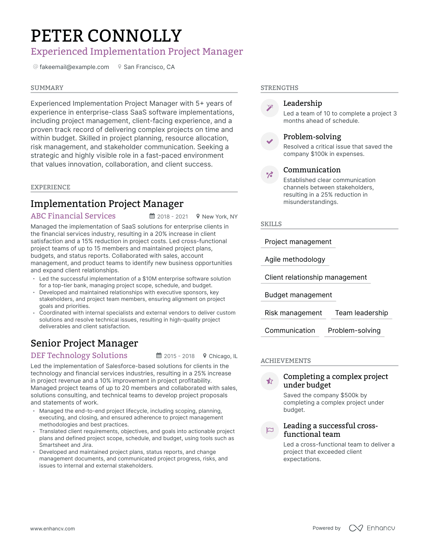 Modern Implementation Project Manager Resume Template