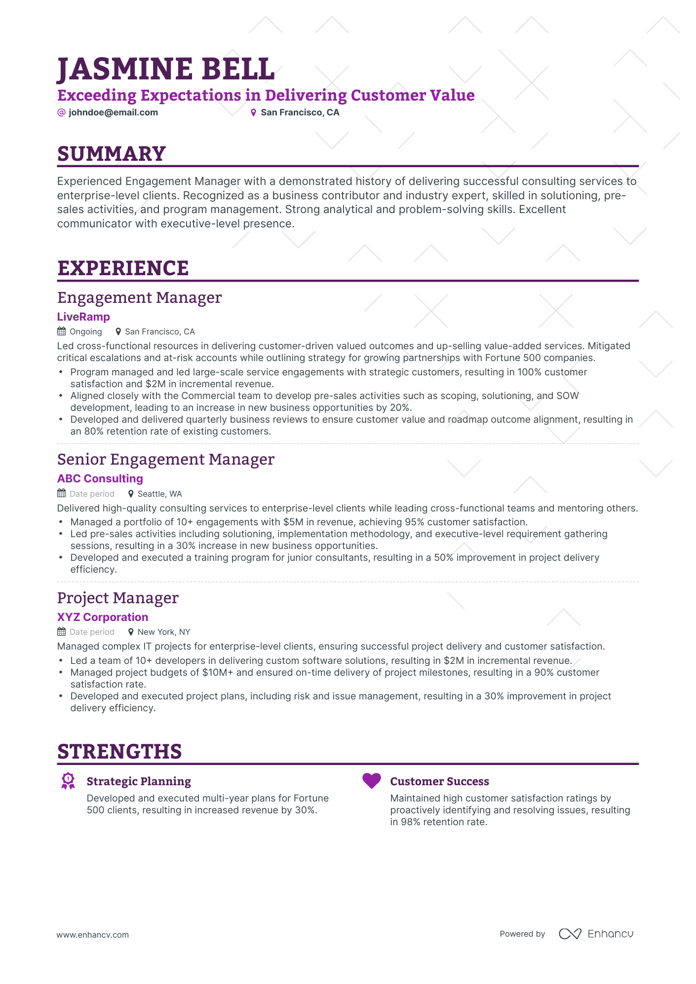 Classic Engagement Manager Resume Template