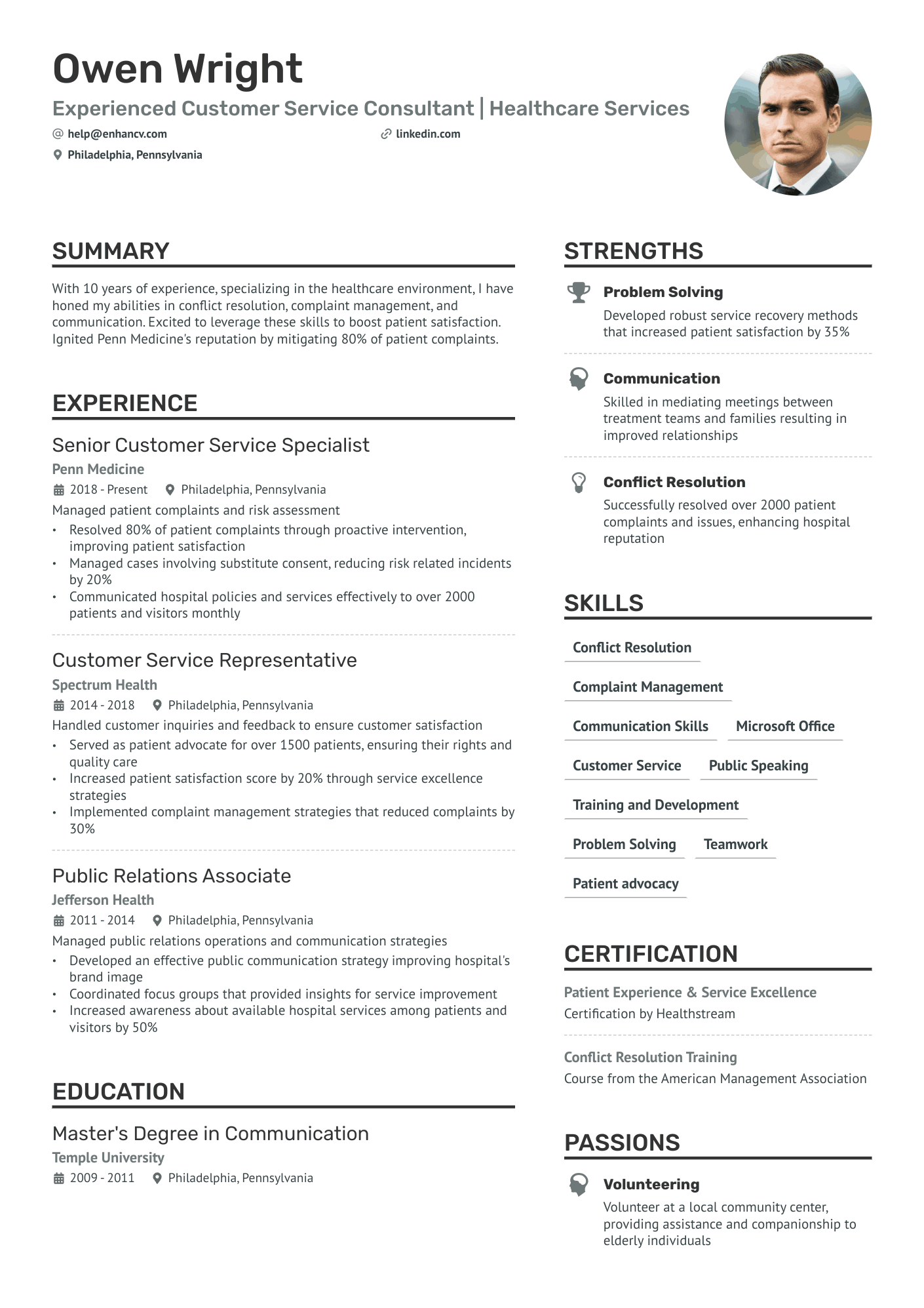 resume experience in customer service