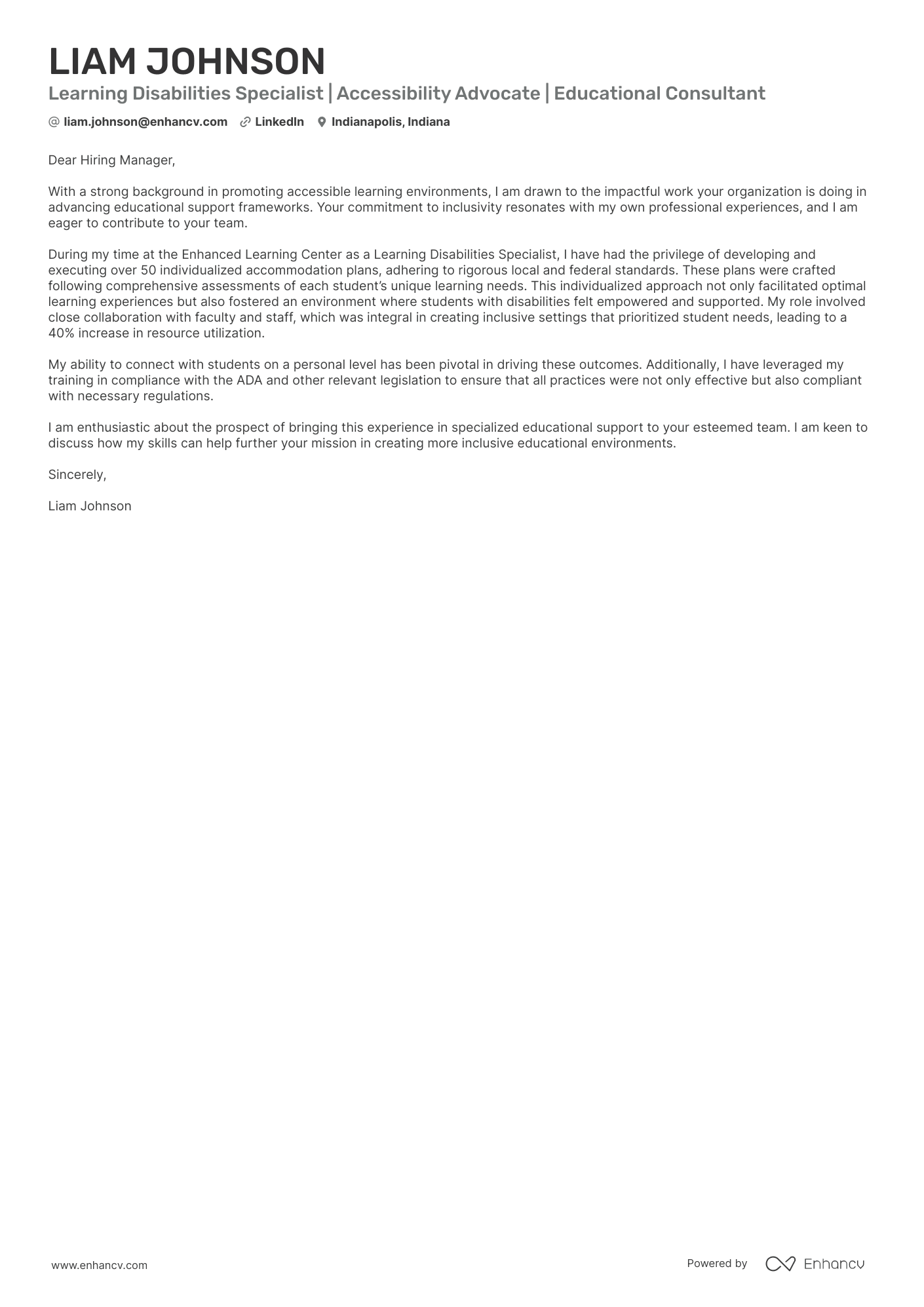A resume example of a Learning Disabilities Specialist