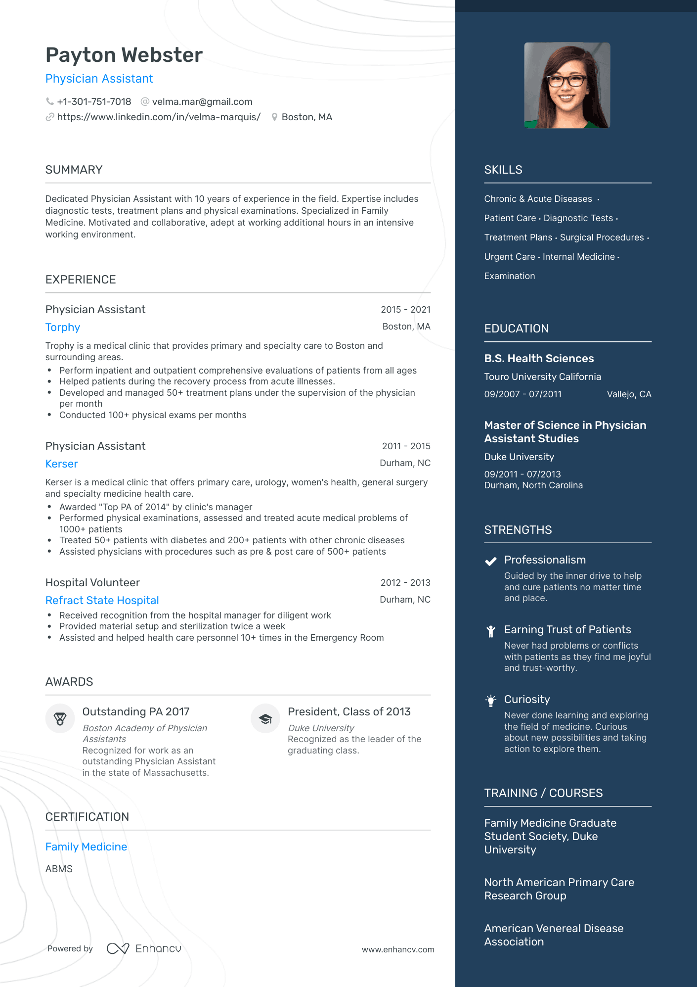 One Page Physician Assistant Resume Template